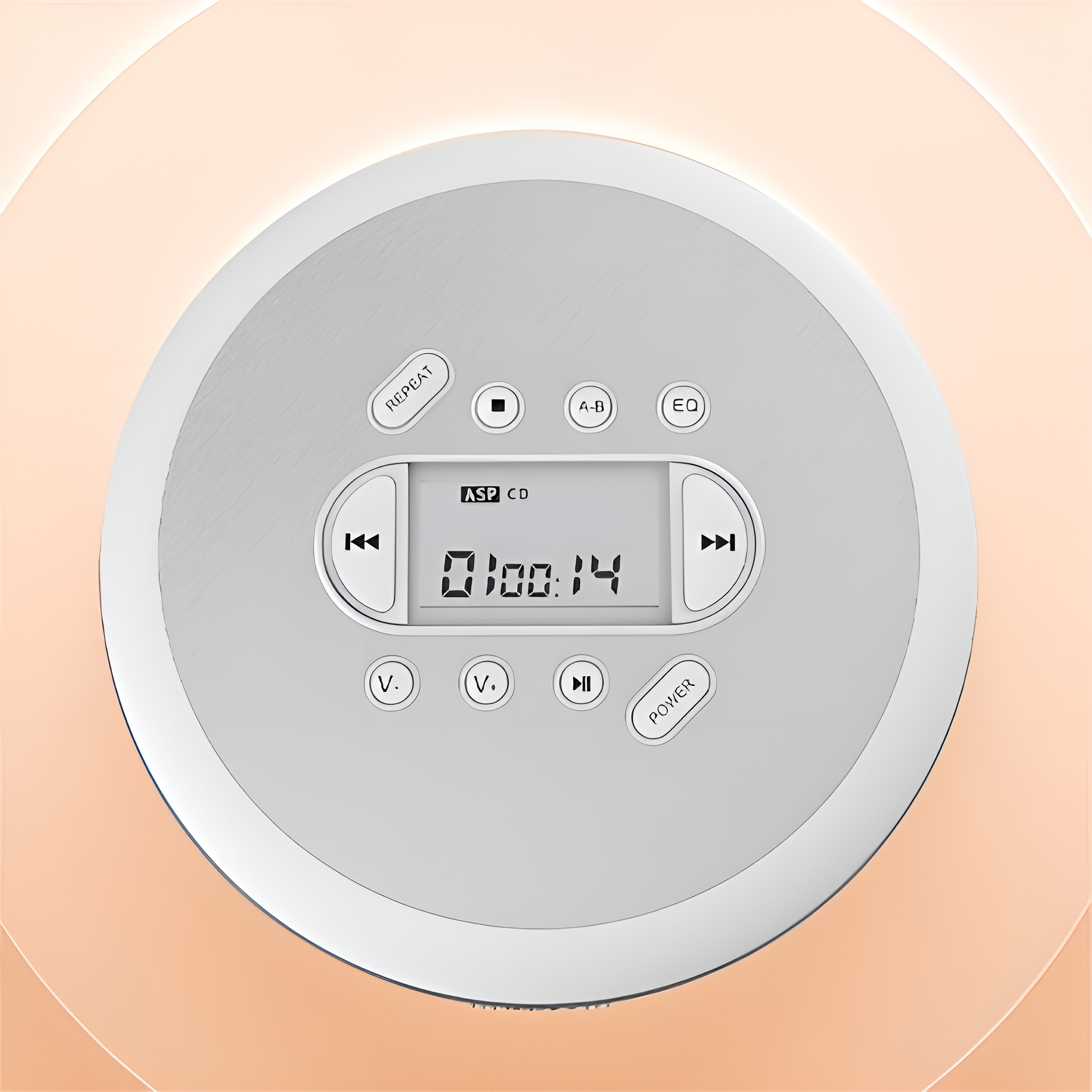 Ein CD-Player mit Knöpfen, Display und einem Hintergrund.