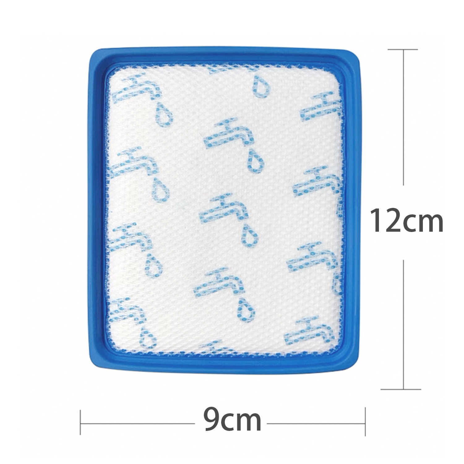 Niebiesko-biały filtr o wymiarach 9x12 cm.