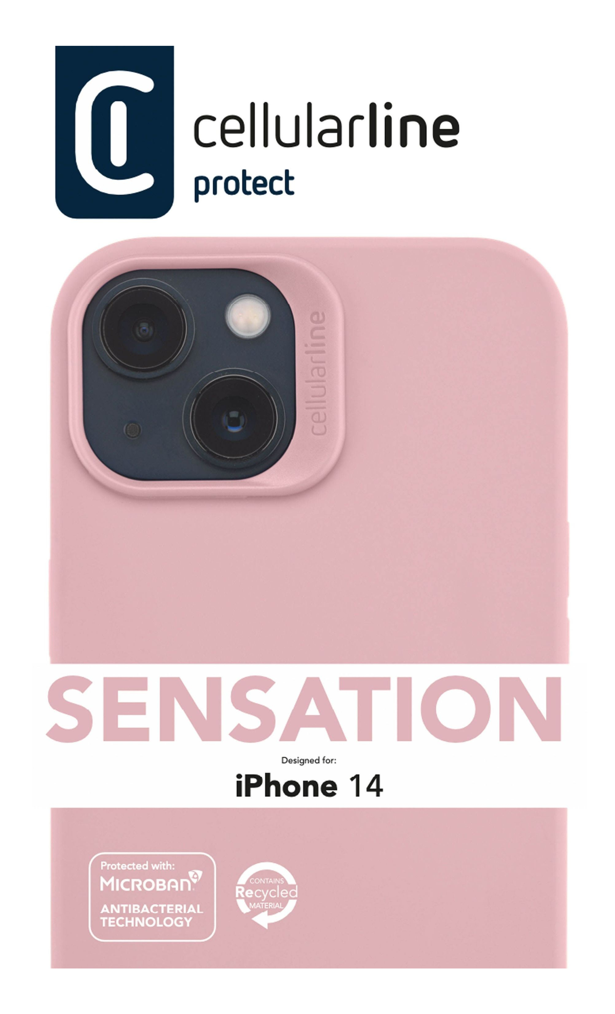 Rosa Handyhülle für iPhone 14. Der Text lautet 'SENSATION iPhone 14'.