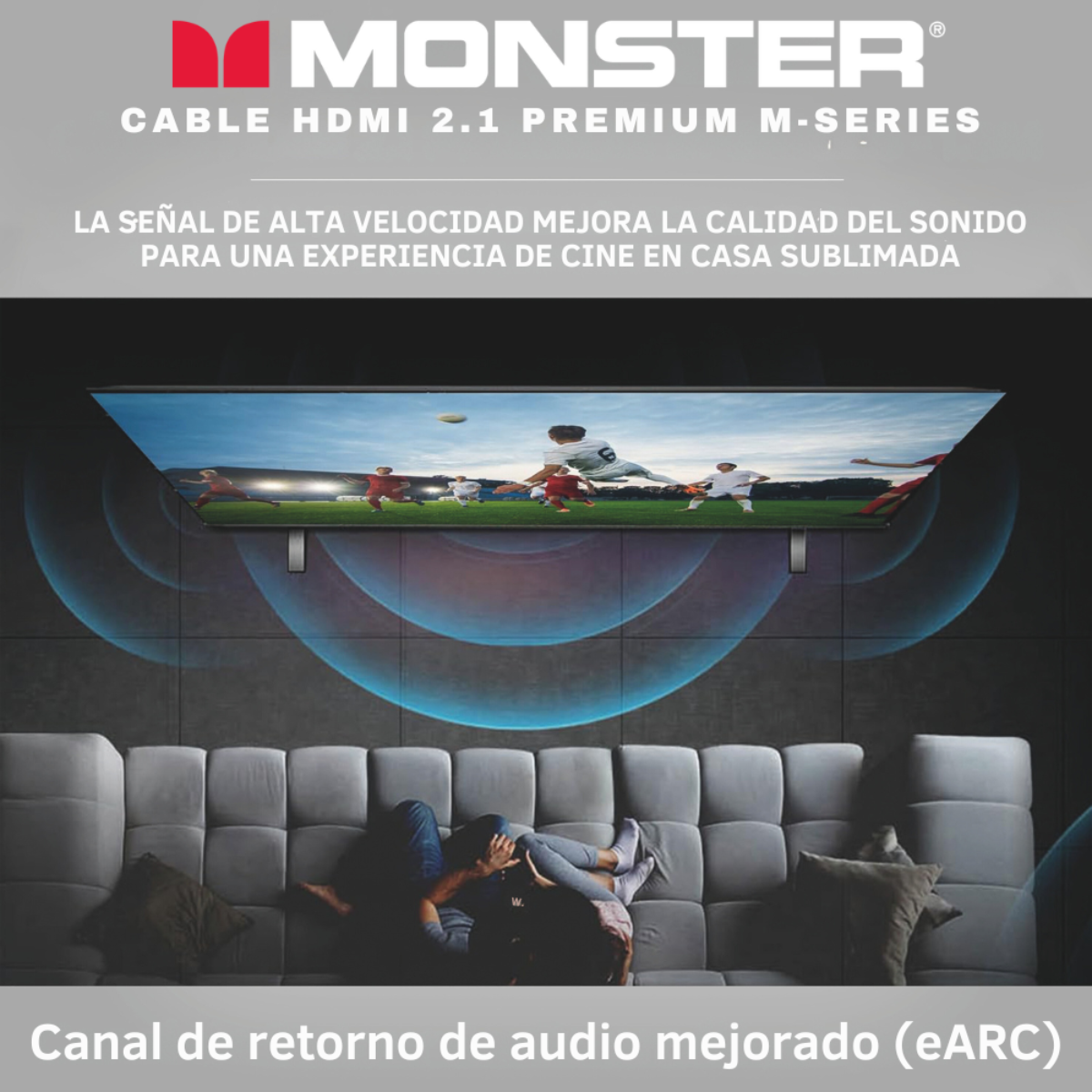 Una pantalla de TV que muestra un partido de fútbol con tecnología de retorno de audio.