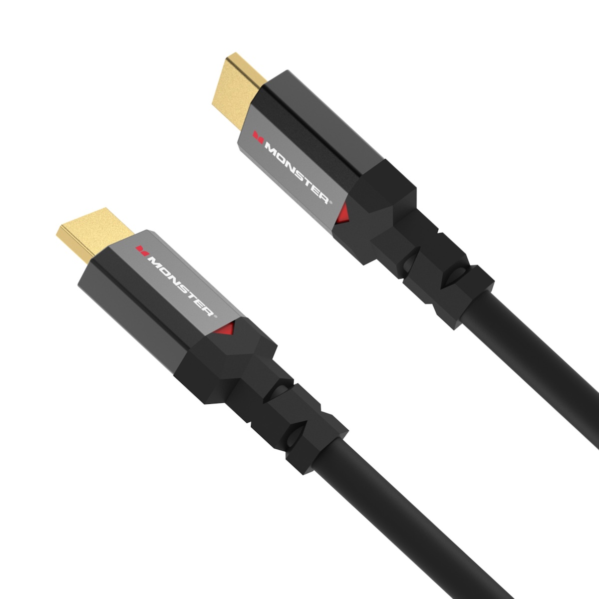 Due cavi HDMI neri con connettori dorati. Il logo Monster è visibile sui connettori.