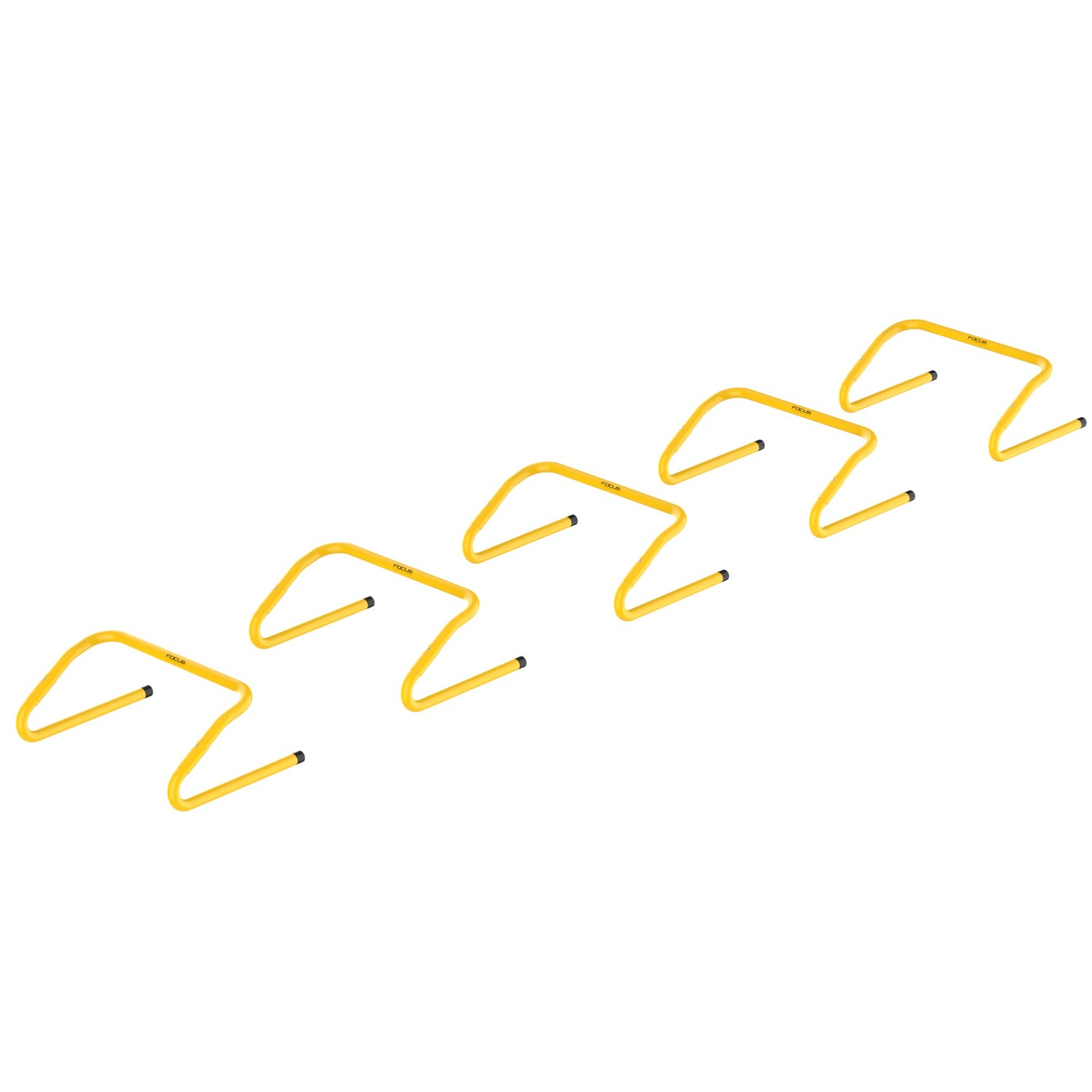 Yellow training hurdles set on white background.