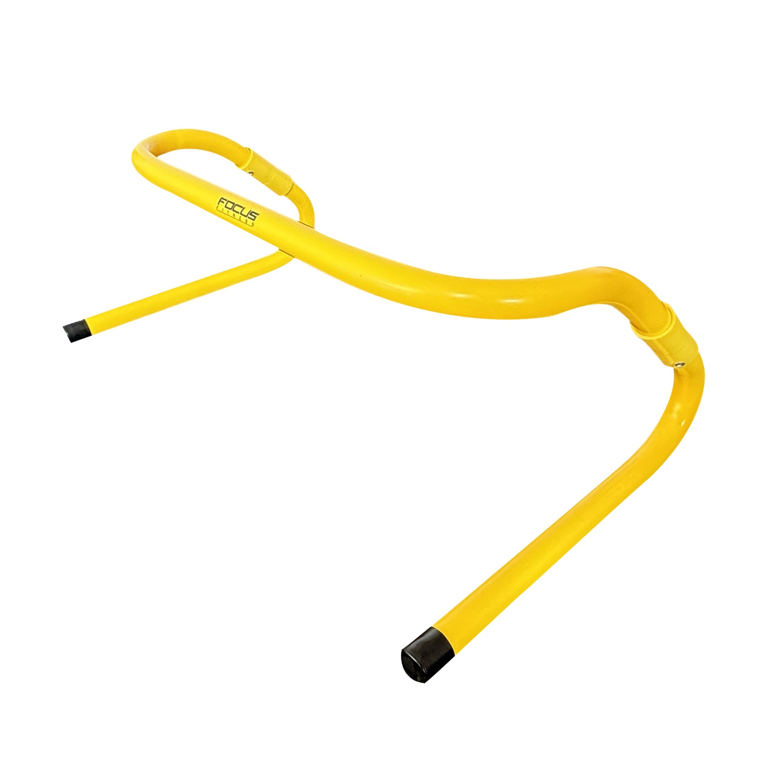 Yellow hurdle with black feet and the word 'FOCUS' printed on it.