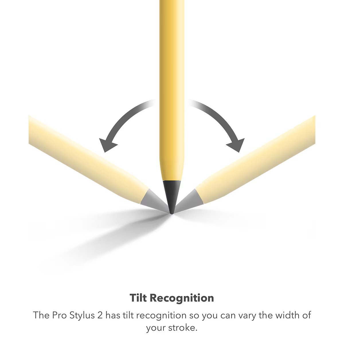 Pióro pochylone ze strzałkami, wskazujące zmienność szerokości kreski.