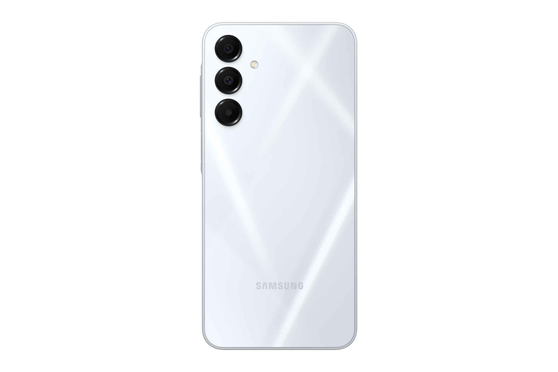 Retro smartphone bianco, tripla fotocamera, logo Samsung. Design minimalista.