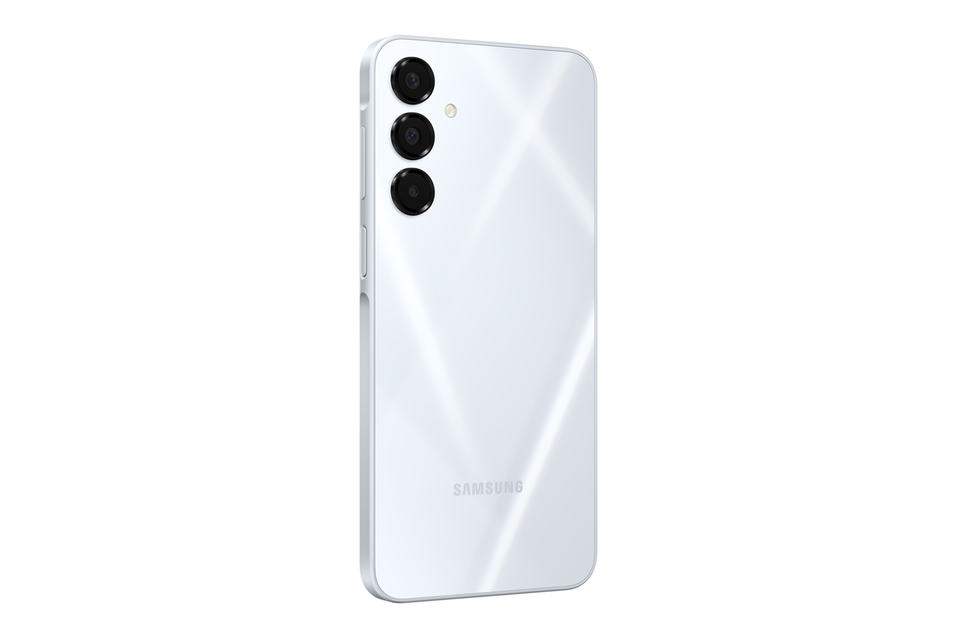 Retro di smartphone bianco con tre fotocamere e logo Samsung.
