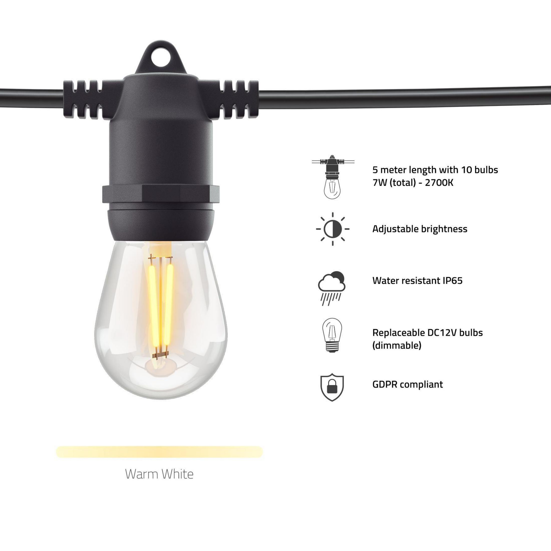 Una stringa di luci nere con una lampadina accesa.