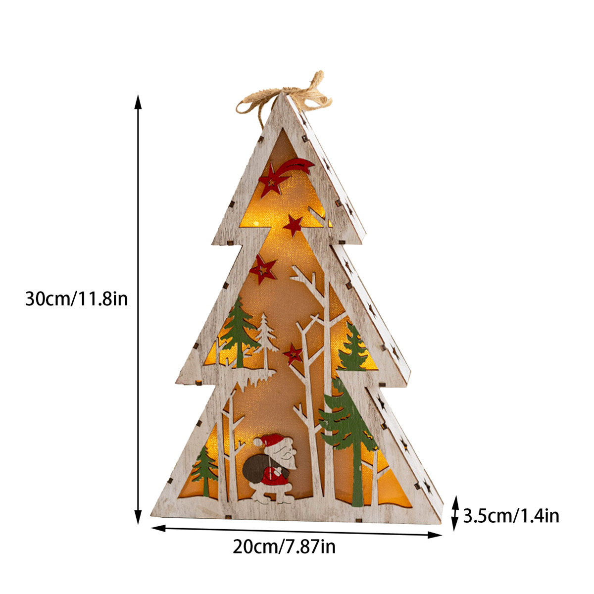 Weihnachtsbaumschmuck mit Lichtern und einer Weihnachtsmannfigur im Inneren.