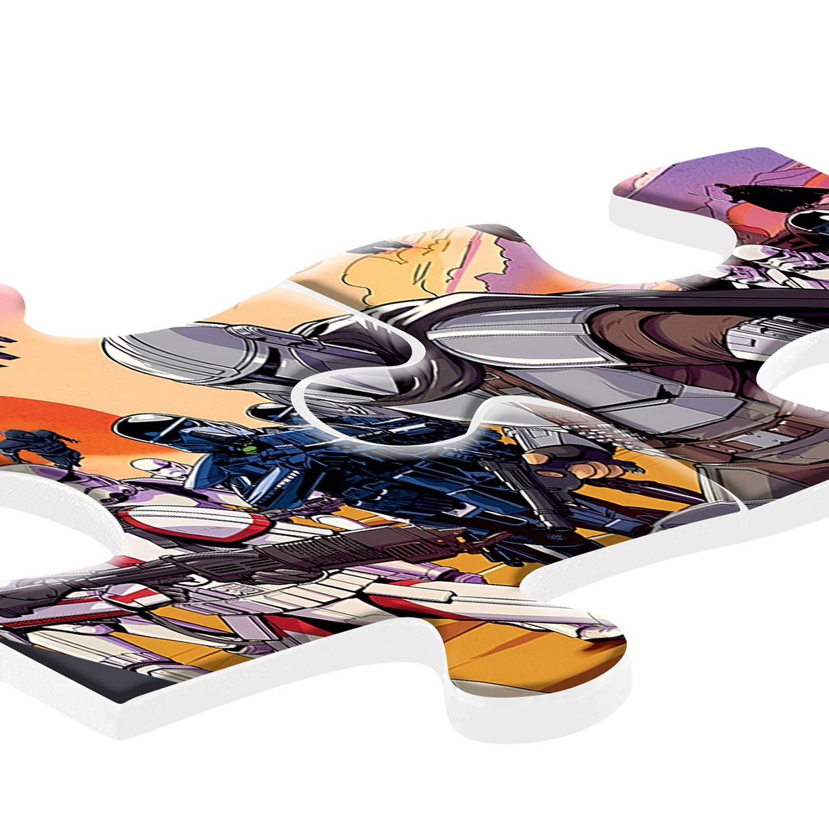 Element układanki z Mandalorianinem i innymi postaciami.