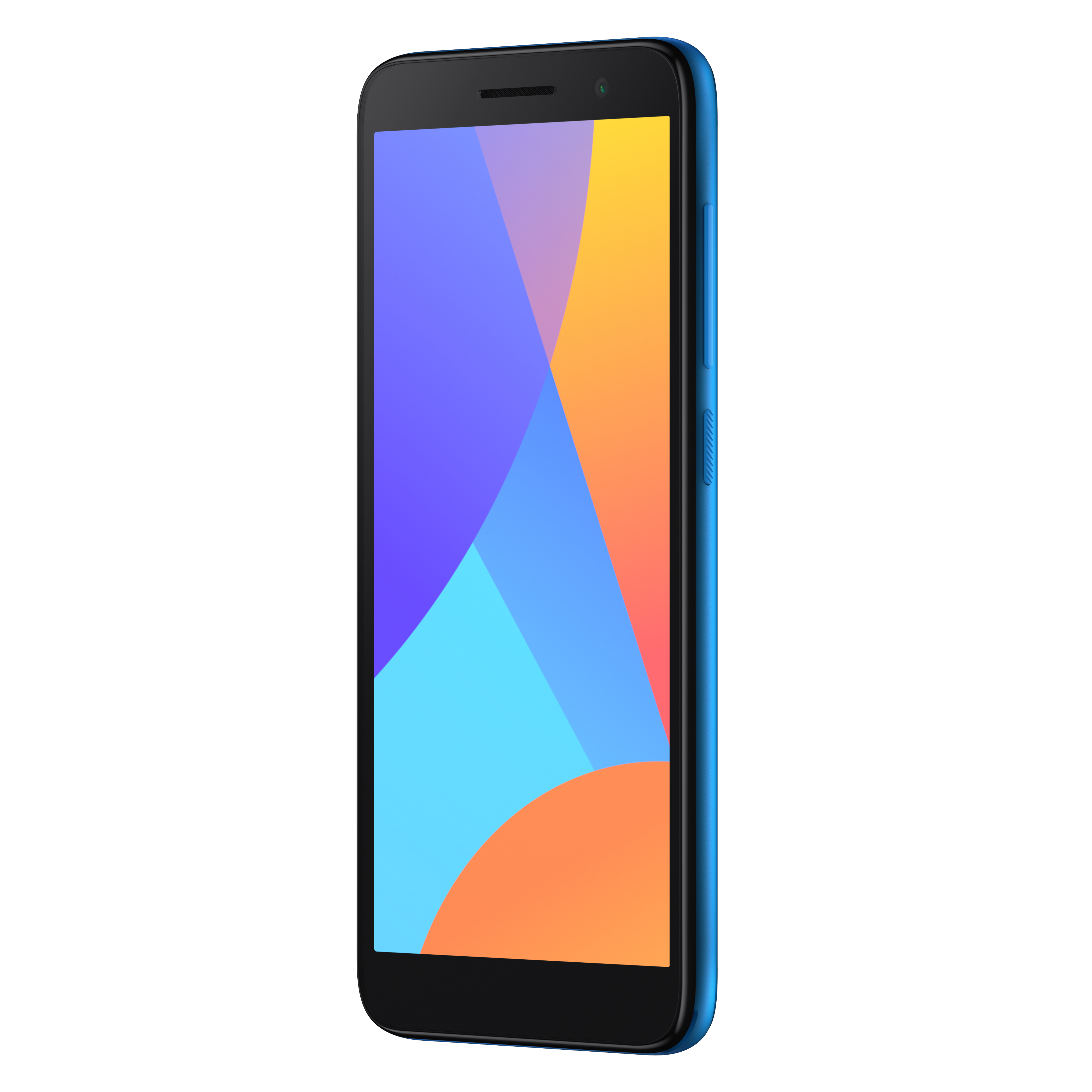 Ekranında renkli soyut arka plan bulunan mavi akıllı telefon.