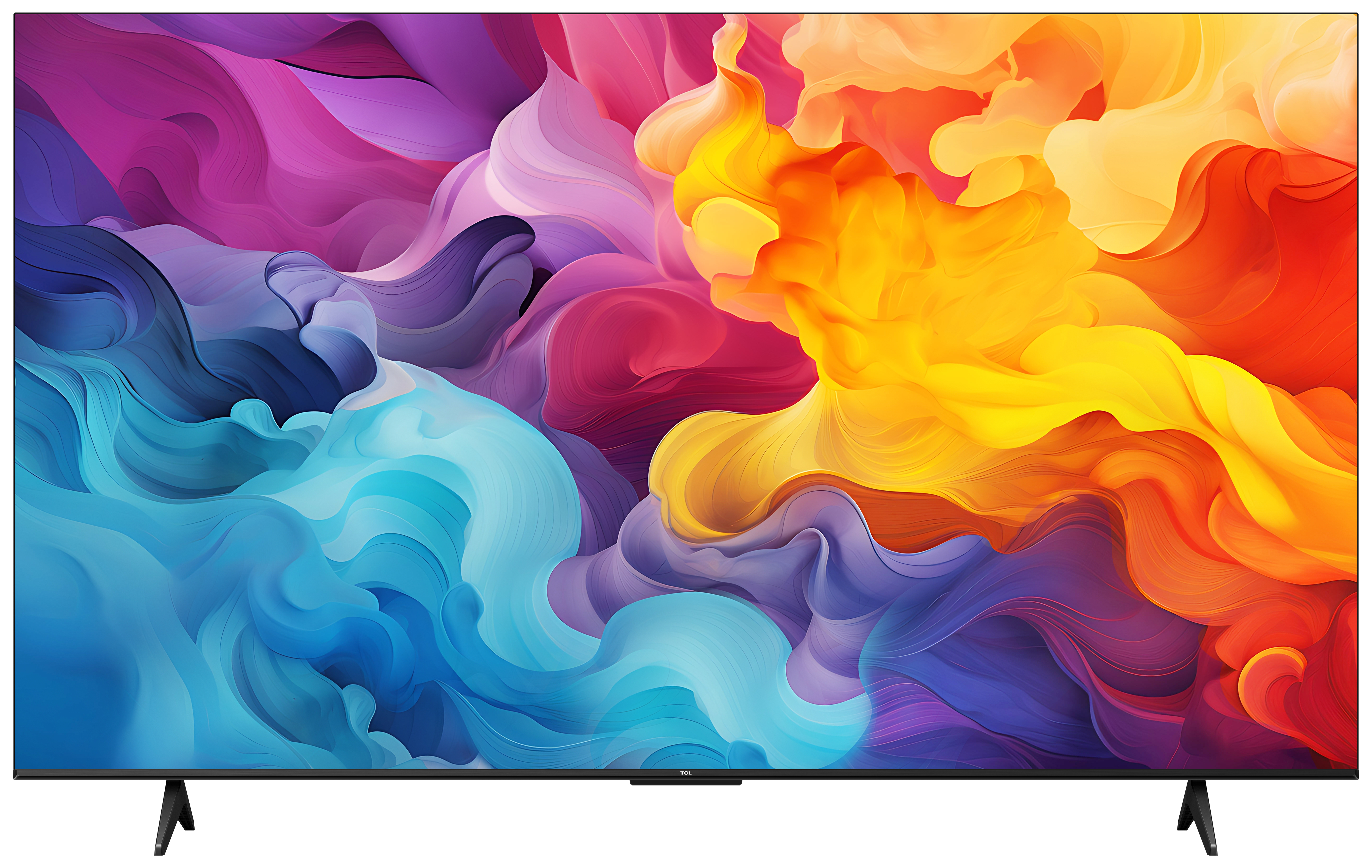 Grande TV con opere d'arte astratte colorate sullo schermo.