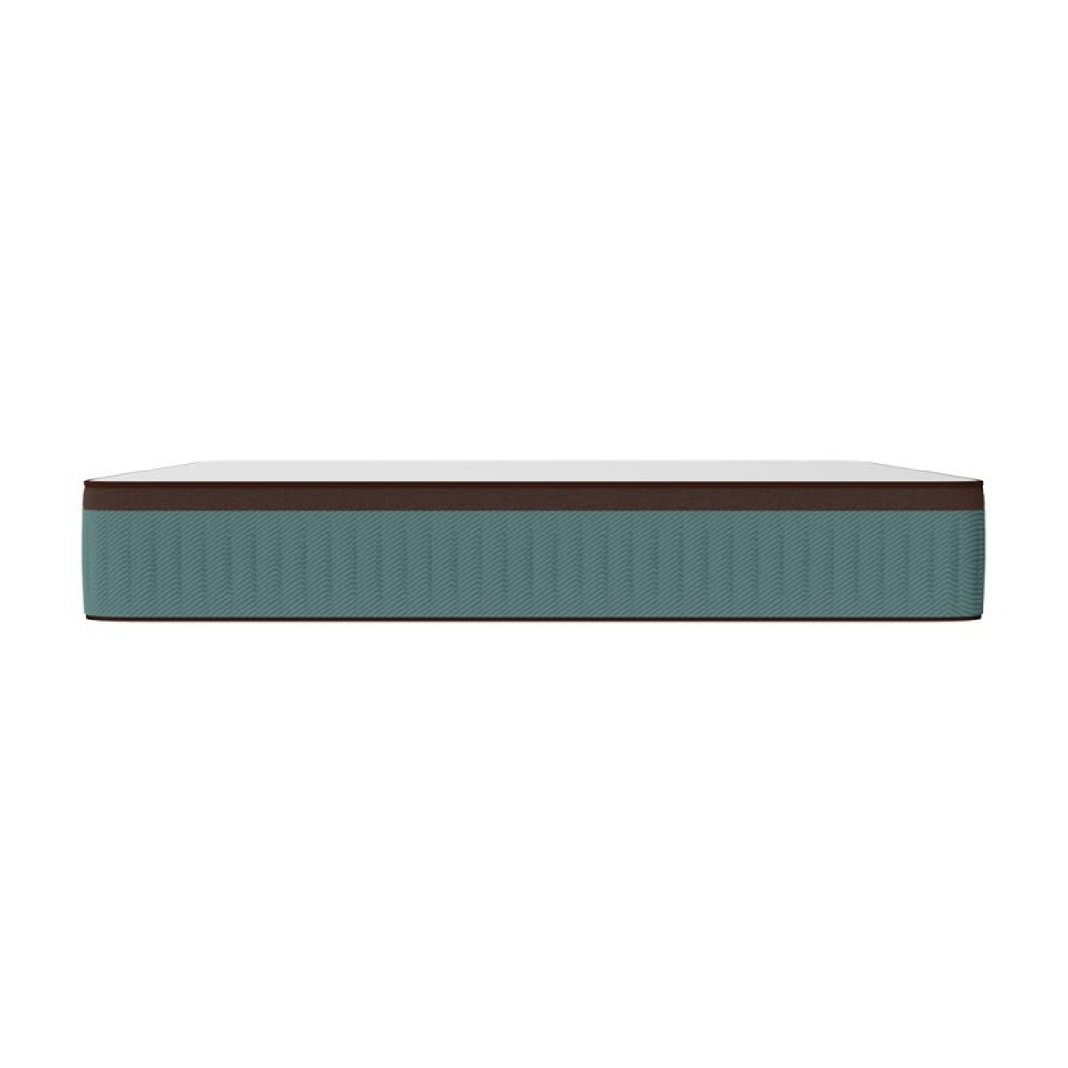 Un colchón rectangular con un lado de color verde azulado y una parte superior de color marrón.