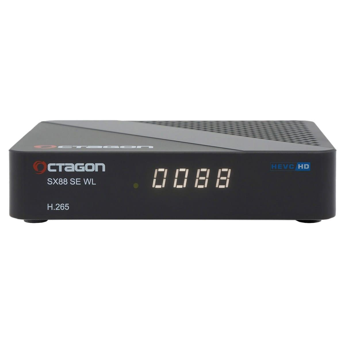 Schwarzer digitaler Receiver mit Display. Zeigt Zahlen und die Marke Octagon.