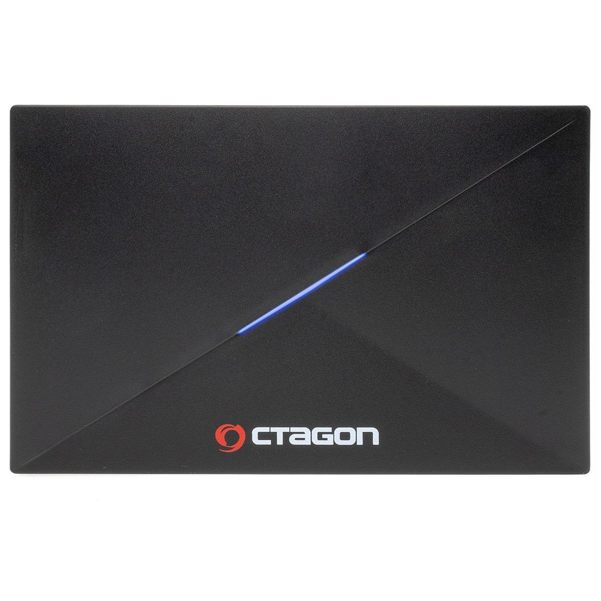 Schwarzes rechteckiges Gerät mit dem Markennamen CTAGON. Ein blaues Licht ist an.