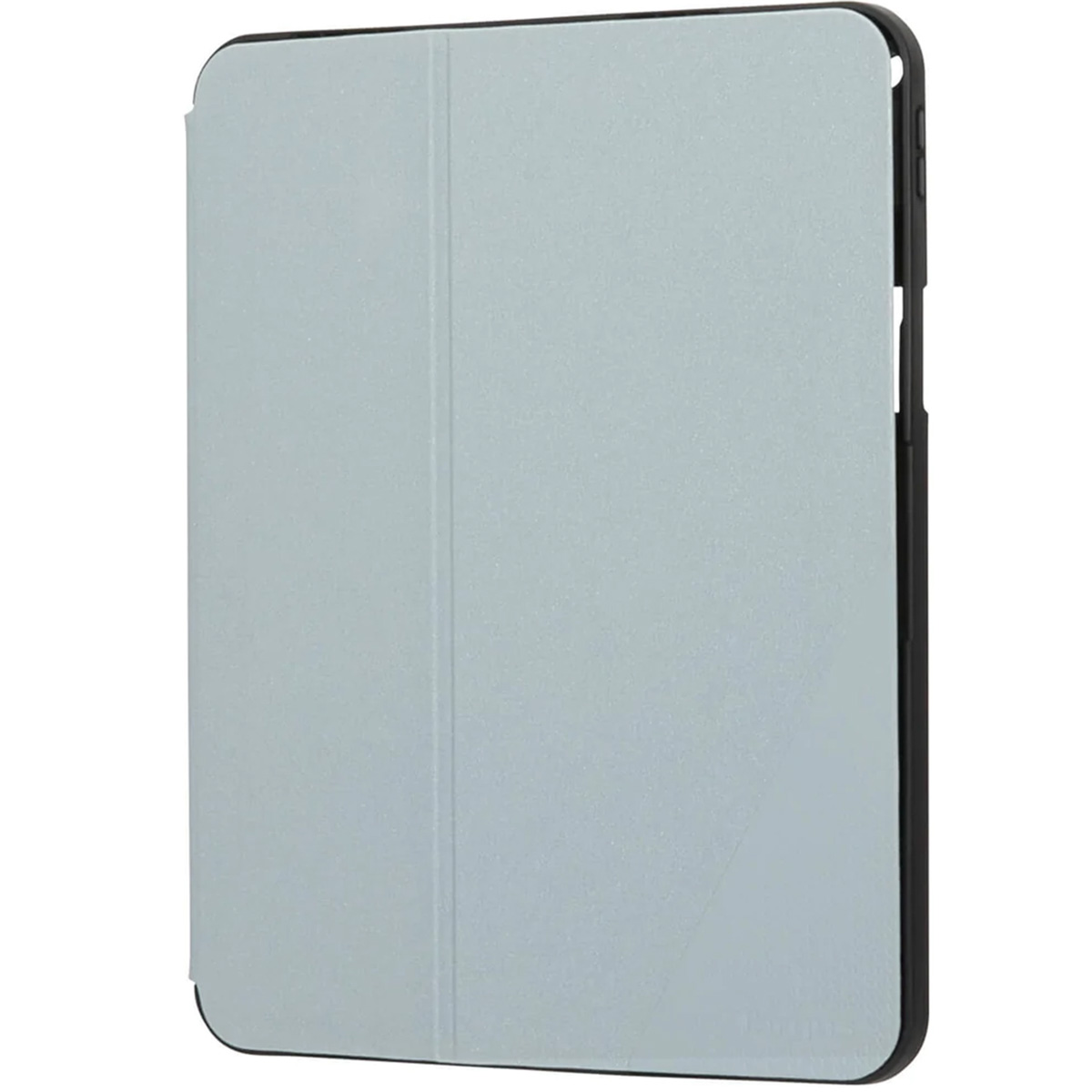 Gray tablet case, closed, with a black frame and a white background, with the front side visible.