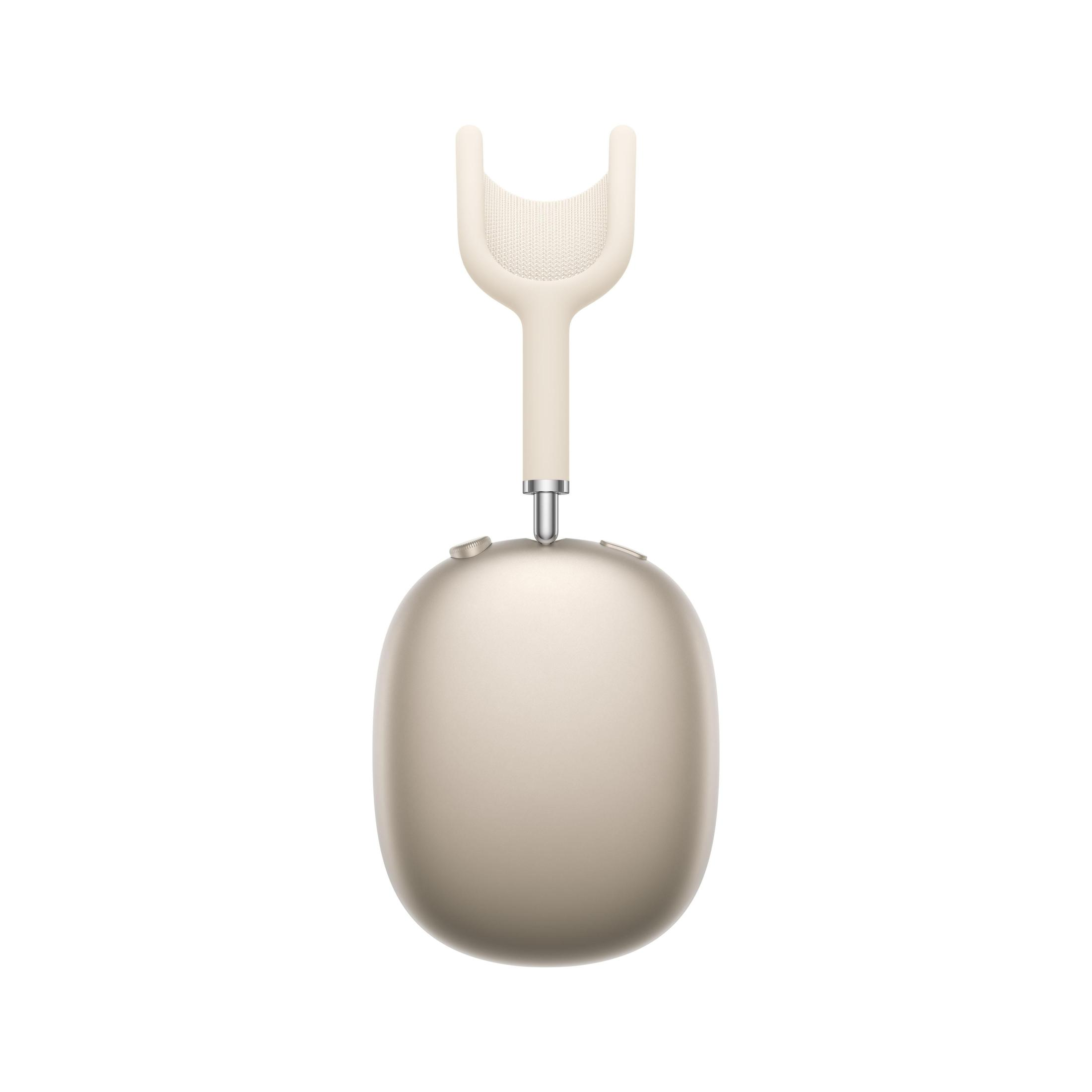 Beige Over-Ear-Kopfhörer mit gebogenem Bügel und silbernem Anschluss.