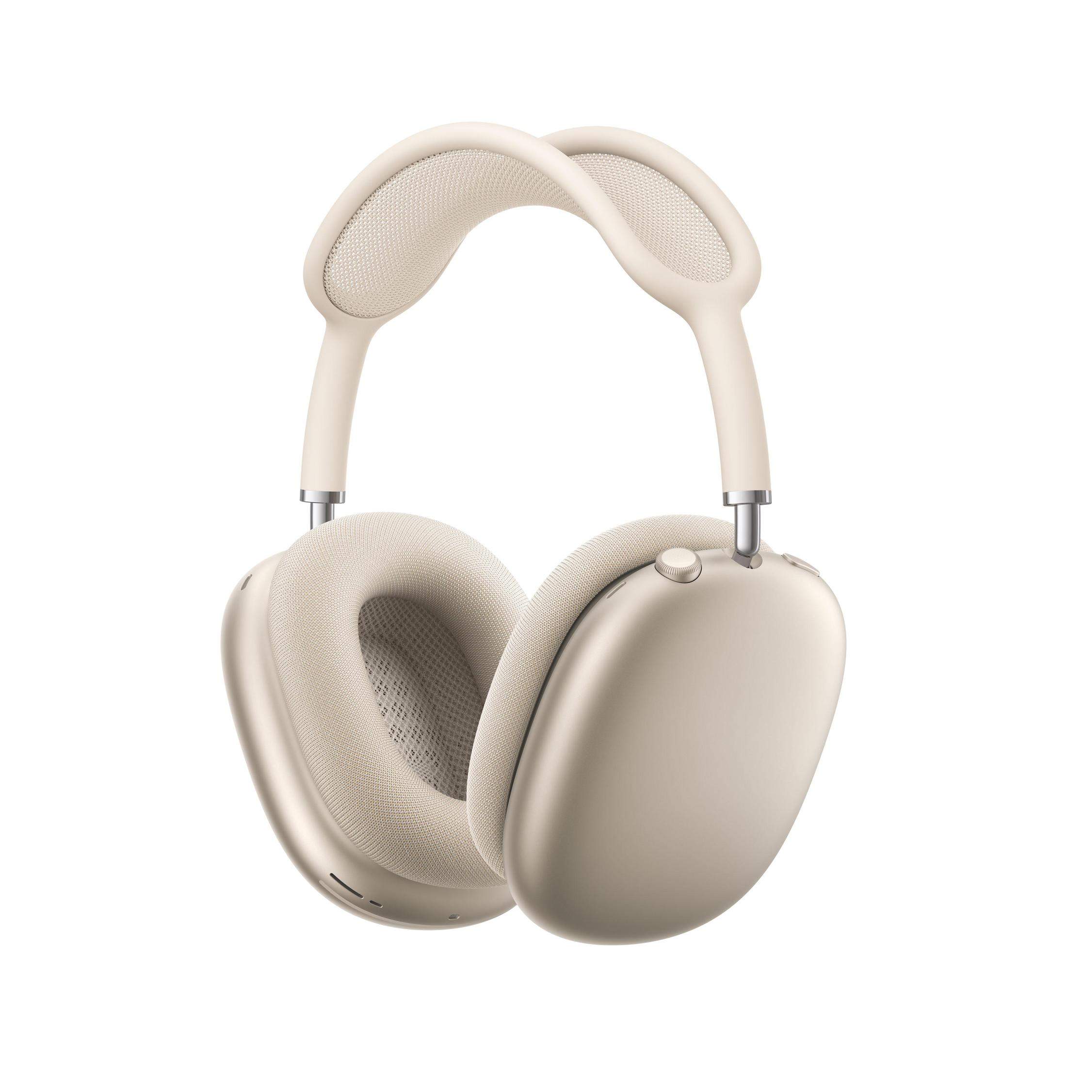 Beige Over-Ear-Kopfhörer. Ovale Ohrmuscheln, gepolstertes Kopfband.