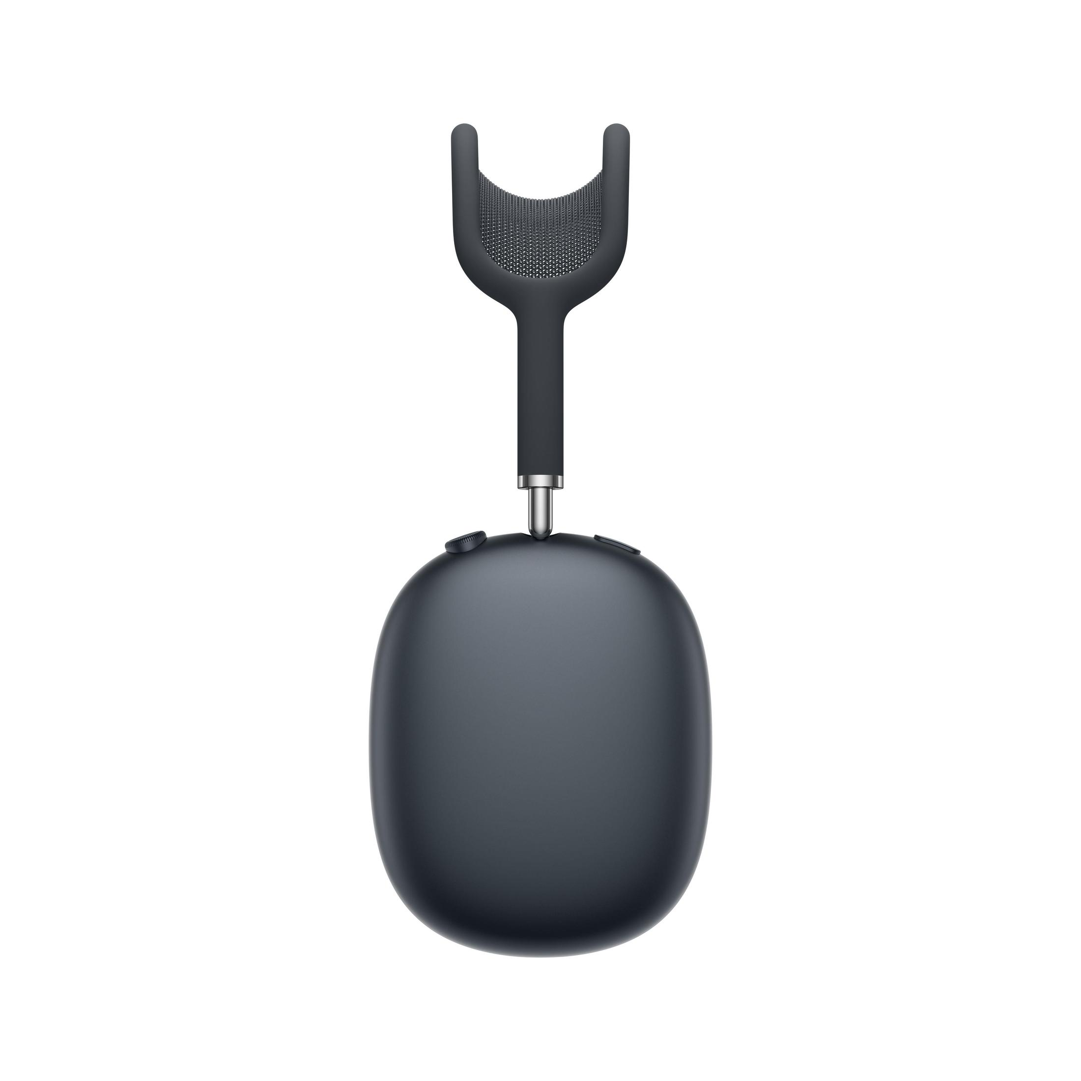 Een donkergrijze over-ear koptelefoon met een grijze hoofdband en een zilveren metalen aansluiting.