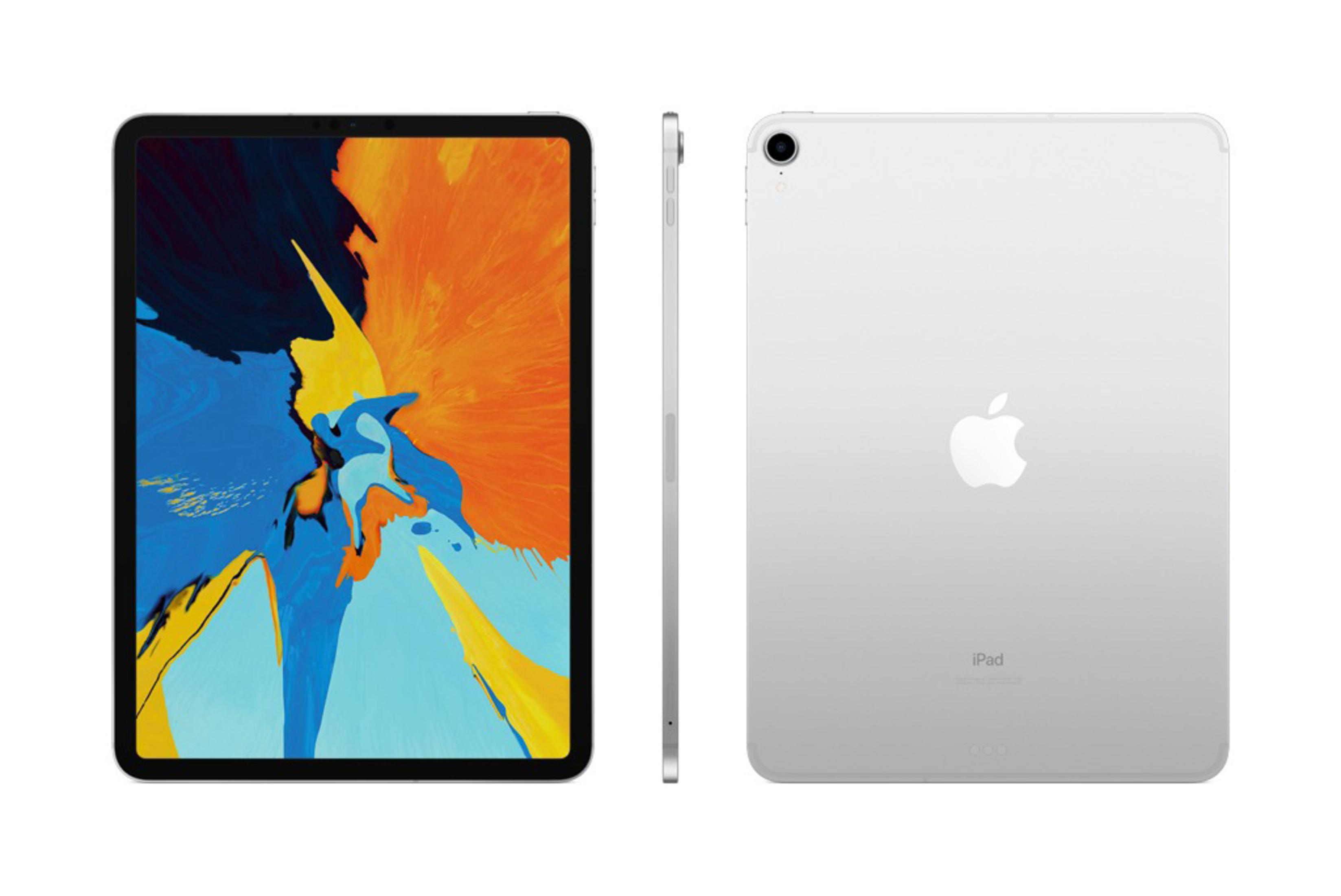 Twee iPads, één voor- en één achteraanzicht. Eén toont een kleurrijk display, de andere is zilver.