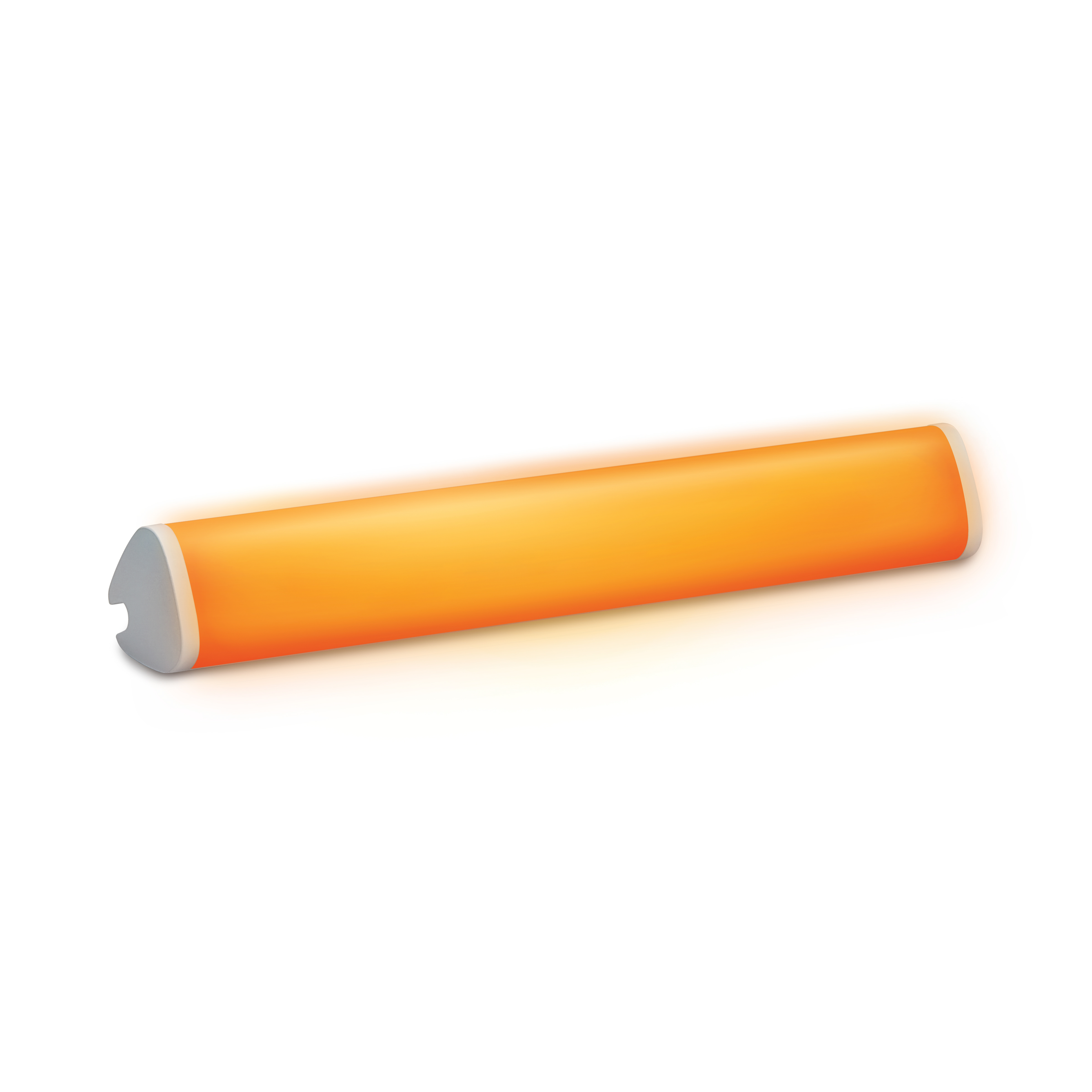 Orange leuchtender Lichtbalken. Weiße Enden, weiches, helles Orange.
