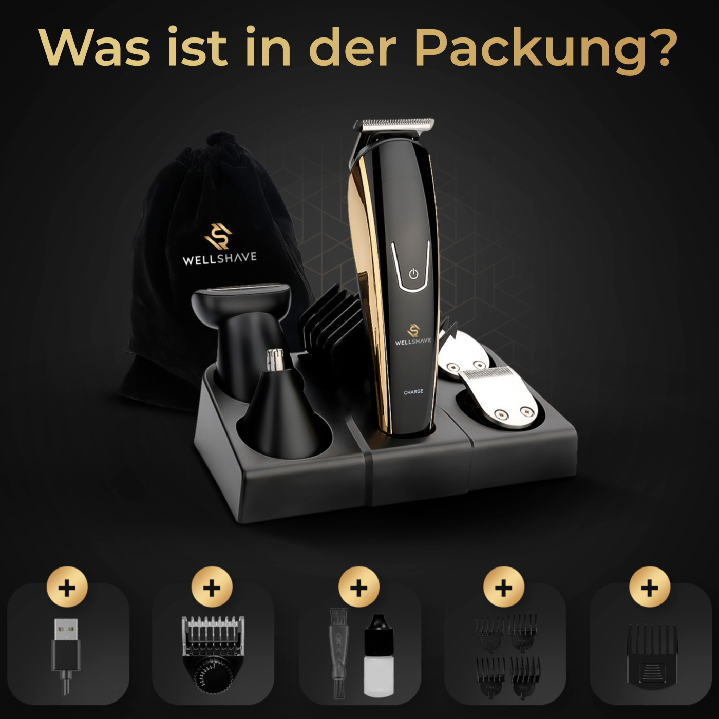 Ein Rasierer-Set mit verschiedenen Zubehörteilen.