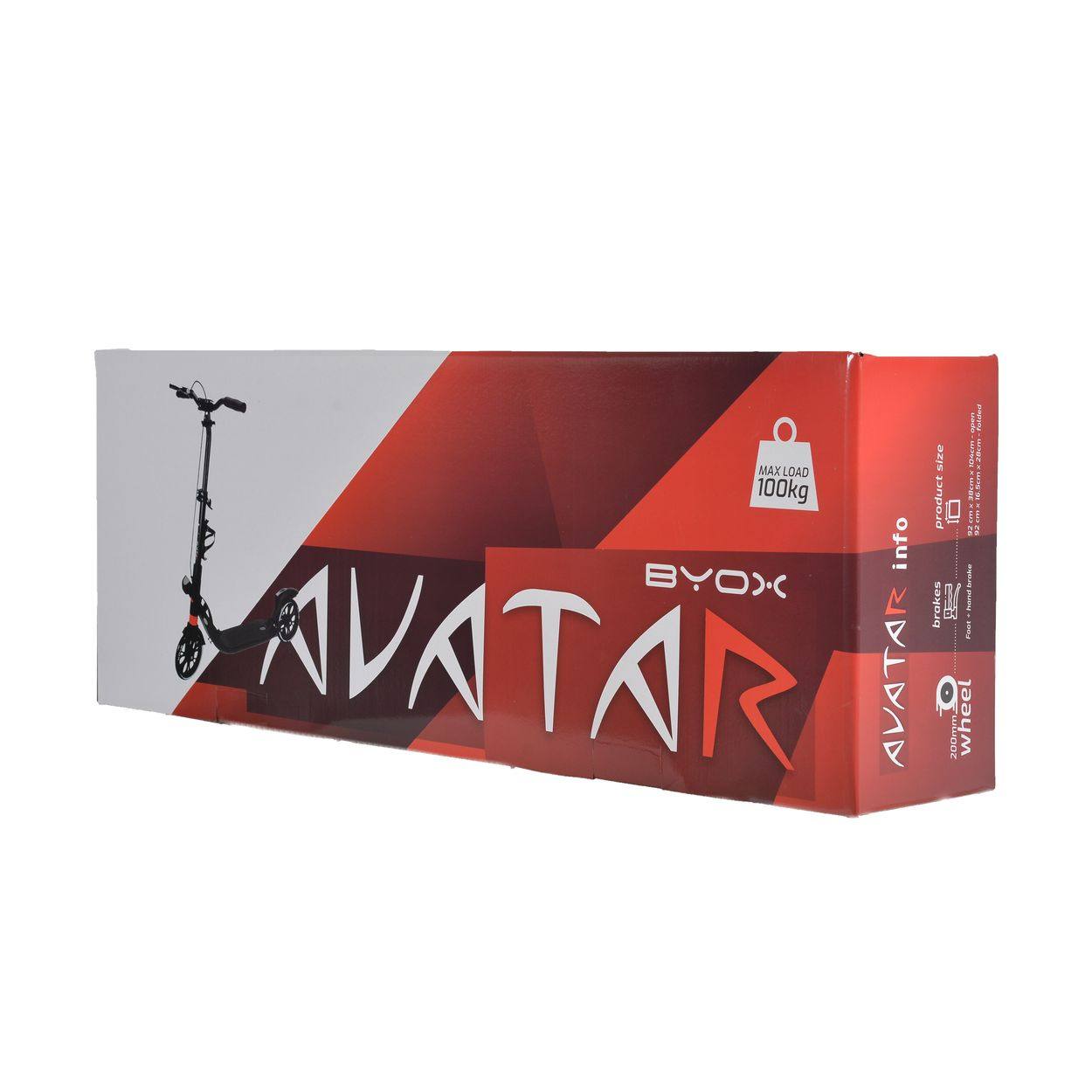 Karton mit Rollergrafik, 'AVATAR'-Text und Produktinformationen.