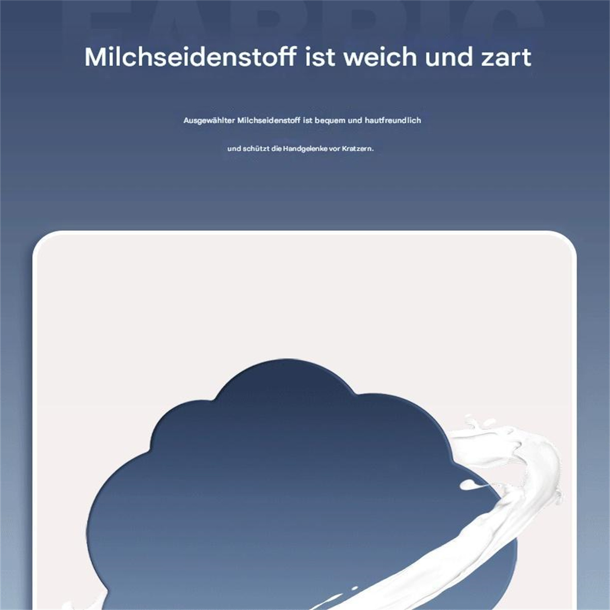 Eine Werbung mit Text und einer blauen Wolkenform mit Milch.