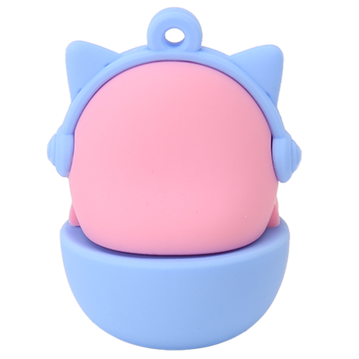 Niedlicher rosa und blauer USB-Stick in Katzenform mit Kopfhörern.