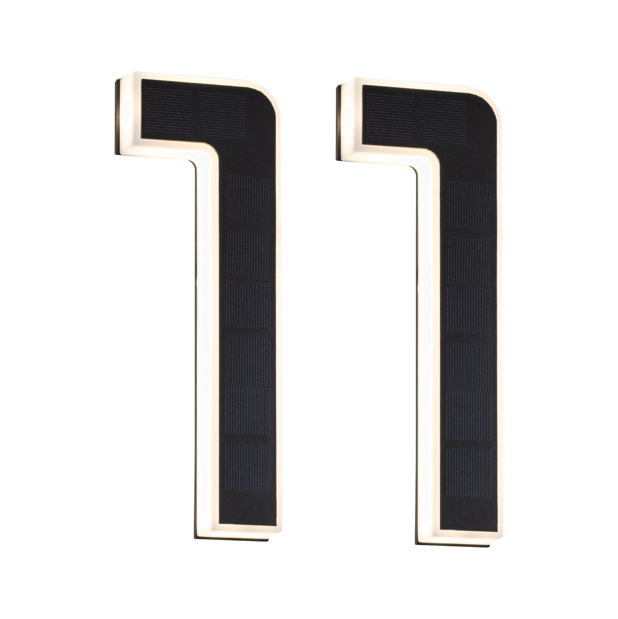 Dwie zewnętrzne lampy solarne w kształcie liczby 11.