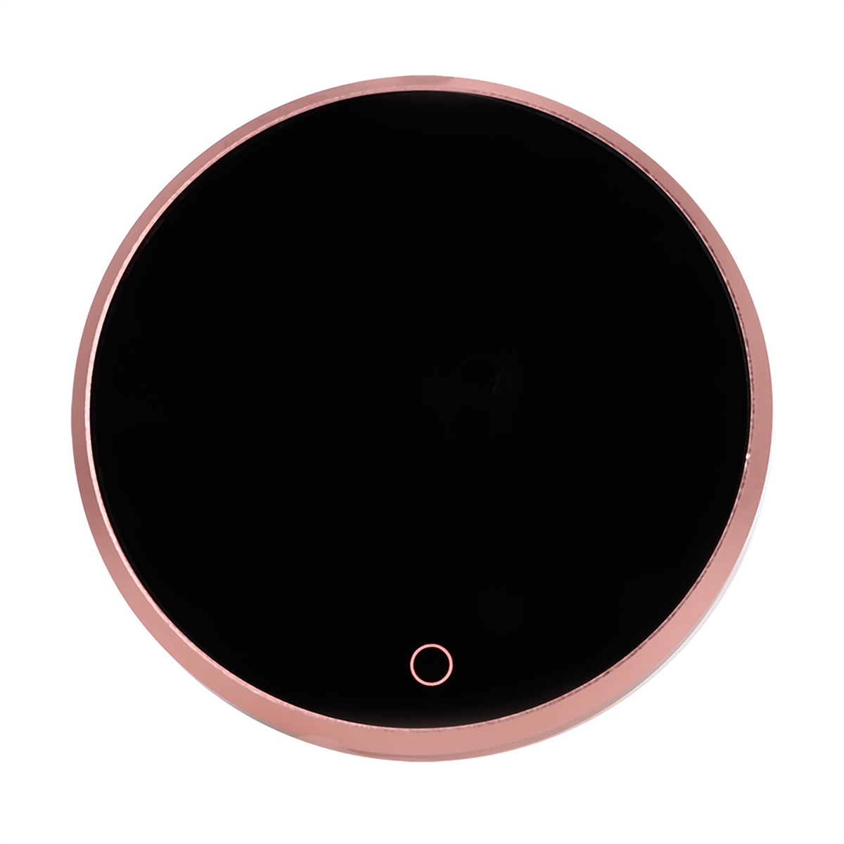 Roségoldfarbenes Kreisgerät. Verfügt über eine schwarze Mitte mit einem kleinen roten Kreis unten.
