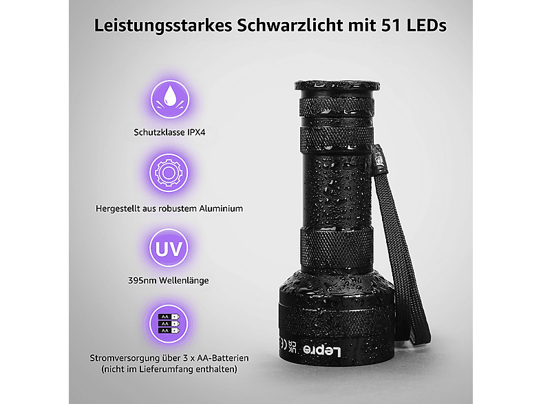 LEPRO 51 LEDs HD51 mit 395nm UV Taschenlampe | SATURN