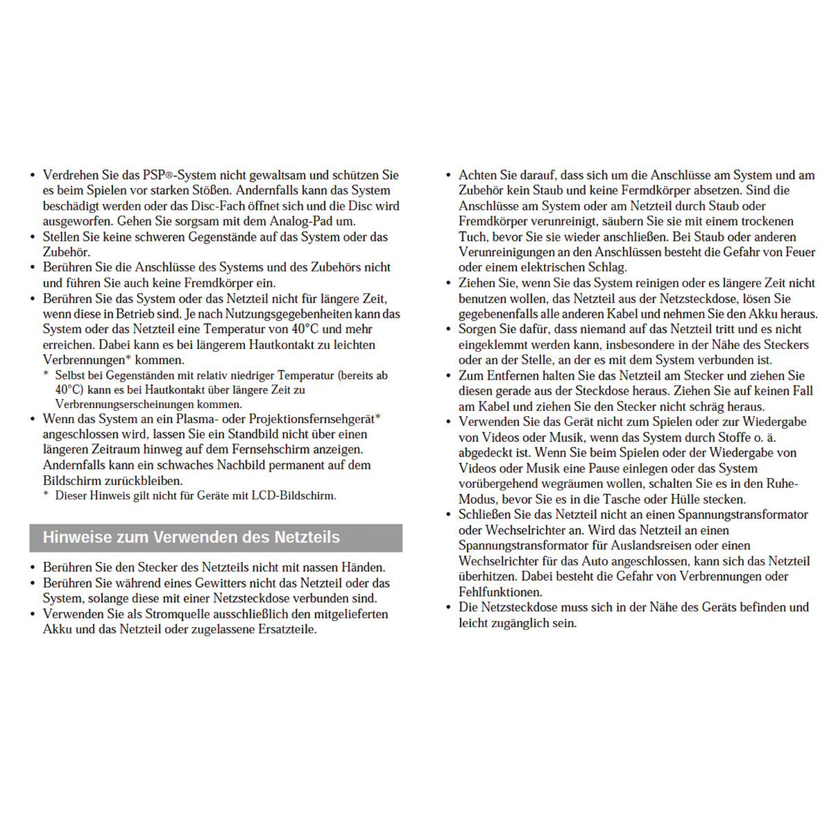 Text auf Deutsch über die Sicherheitshinweise und Vorsichtsmaßnahmen des Geräts.