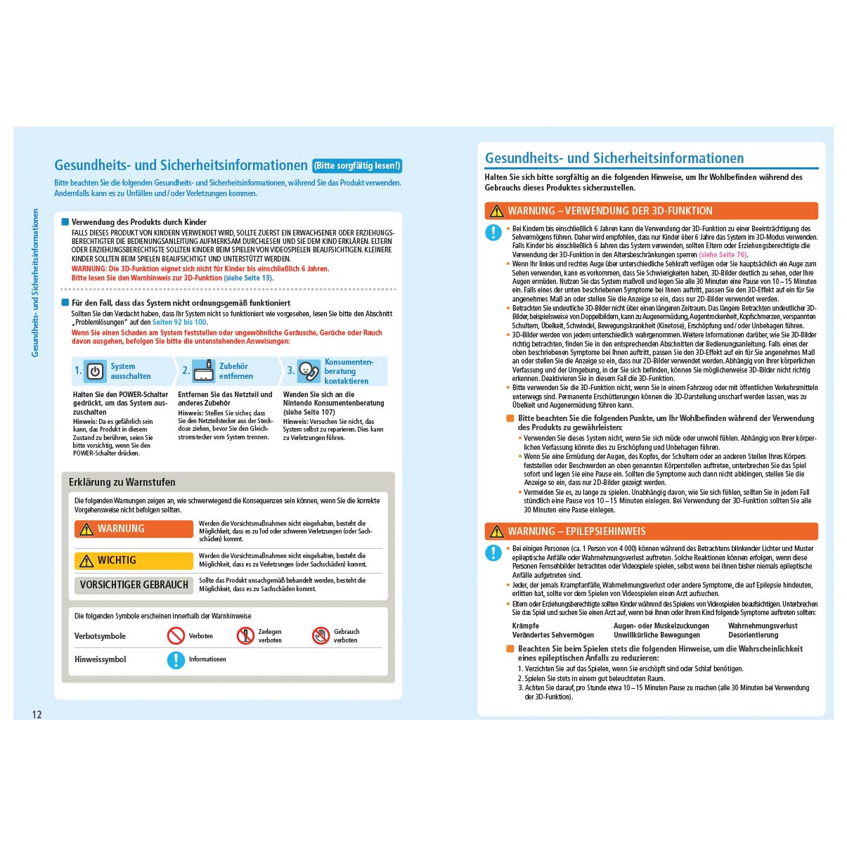 Eine Seite mit deutschem Text, Warnungen und Diagrammen. Anweisungen und Sicherheitsinformationen werden angezeigt.