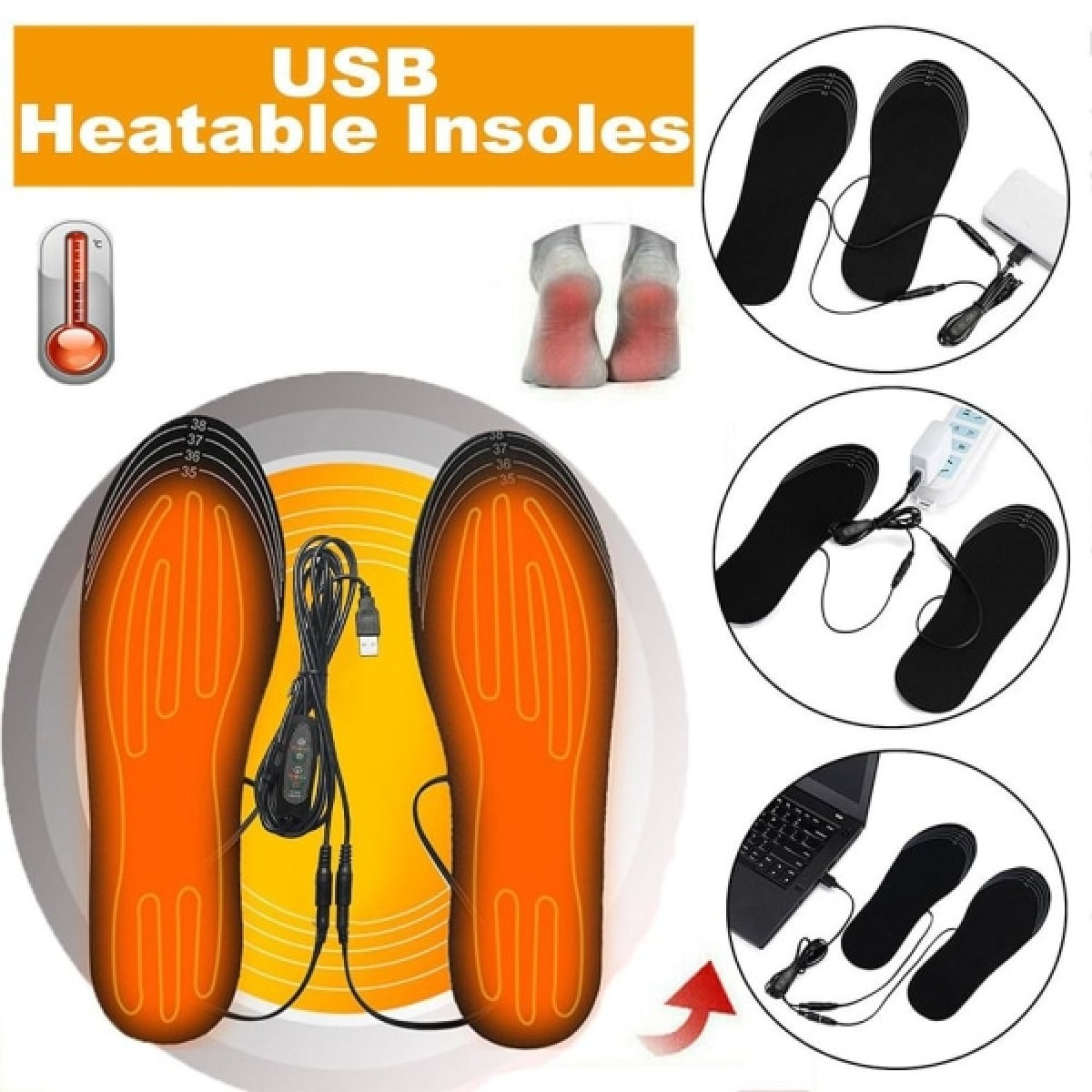 Plantillas térmicas USB con cable y varias imágenes de cómo usarlas.