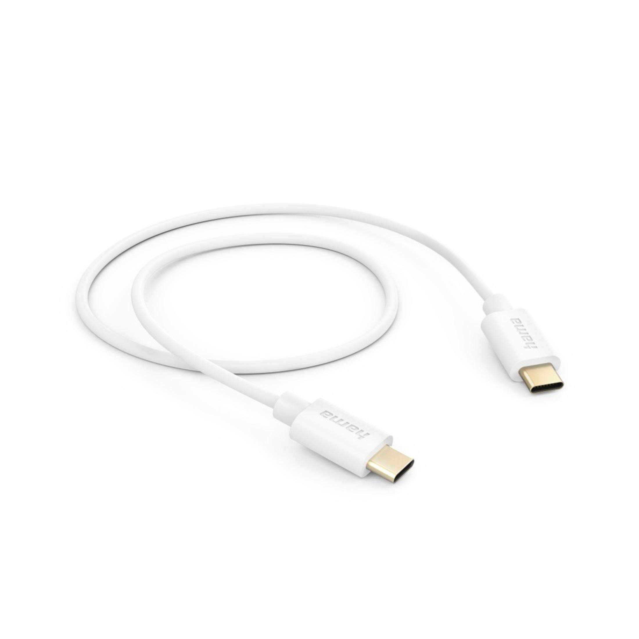 Cavo USB-C bianco. Entrambe le estremità hanno un connettore USB-C. Il cavo è arrotolato.