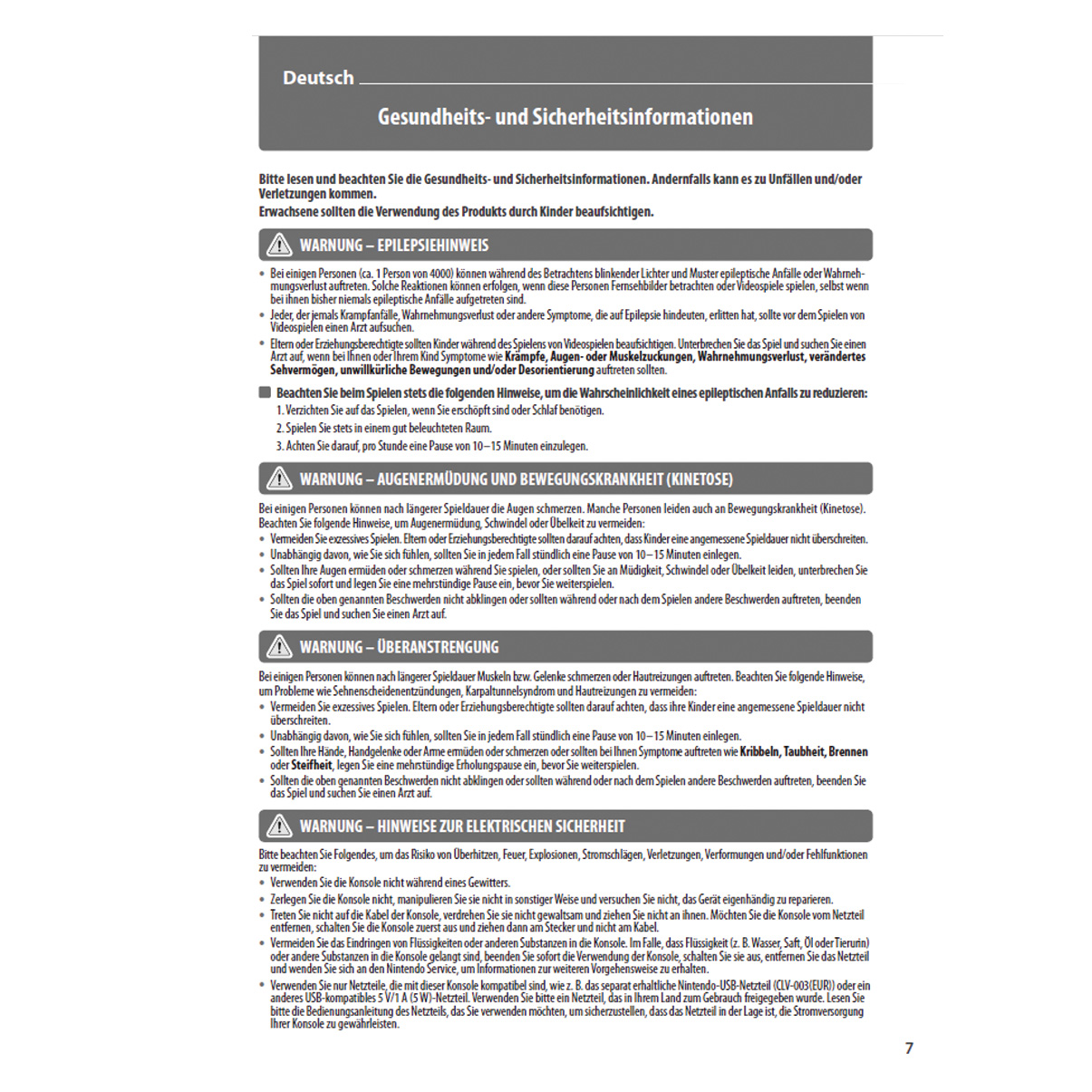 Eine Seite mit deutschem Text mit Gesundheits- und Sicherheitsinformationen.