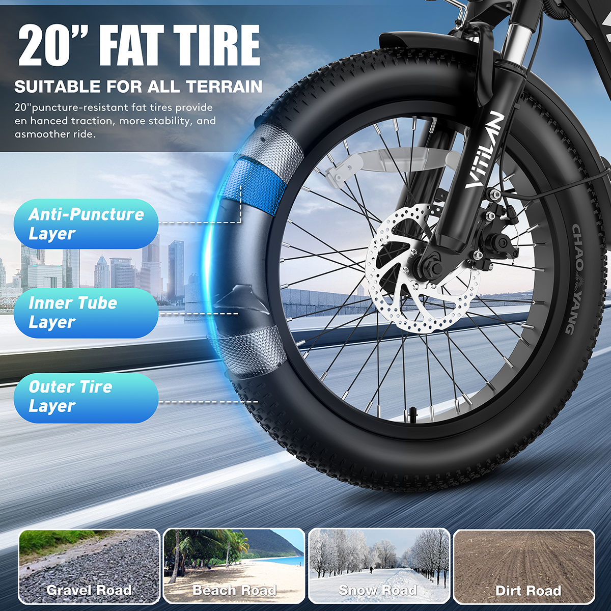 Zbliżenie opony rowerowej, ze szczegółowymi warstwami. Zdjęcia dróg szutrowych, plażowych, śnieżnych i gruntowych.