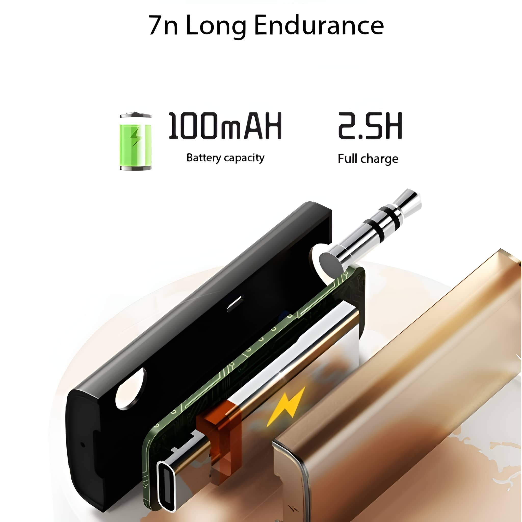 Detaillierte Ansicht eines Geräts mit internen Komponenten und Text über die Batterie.