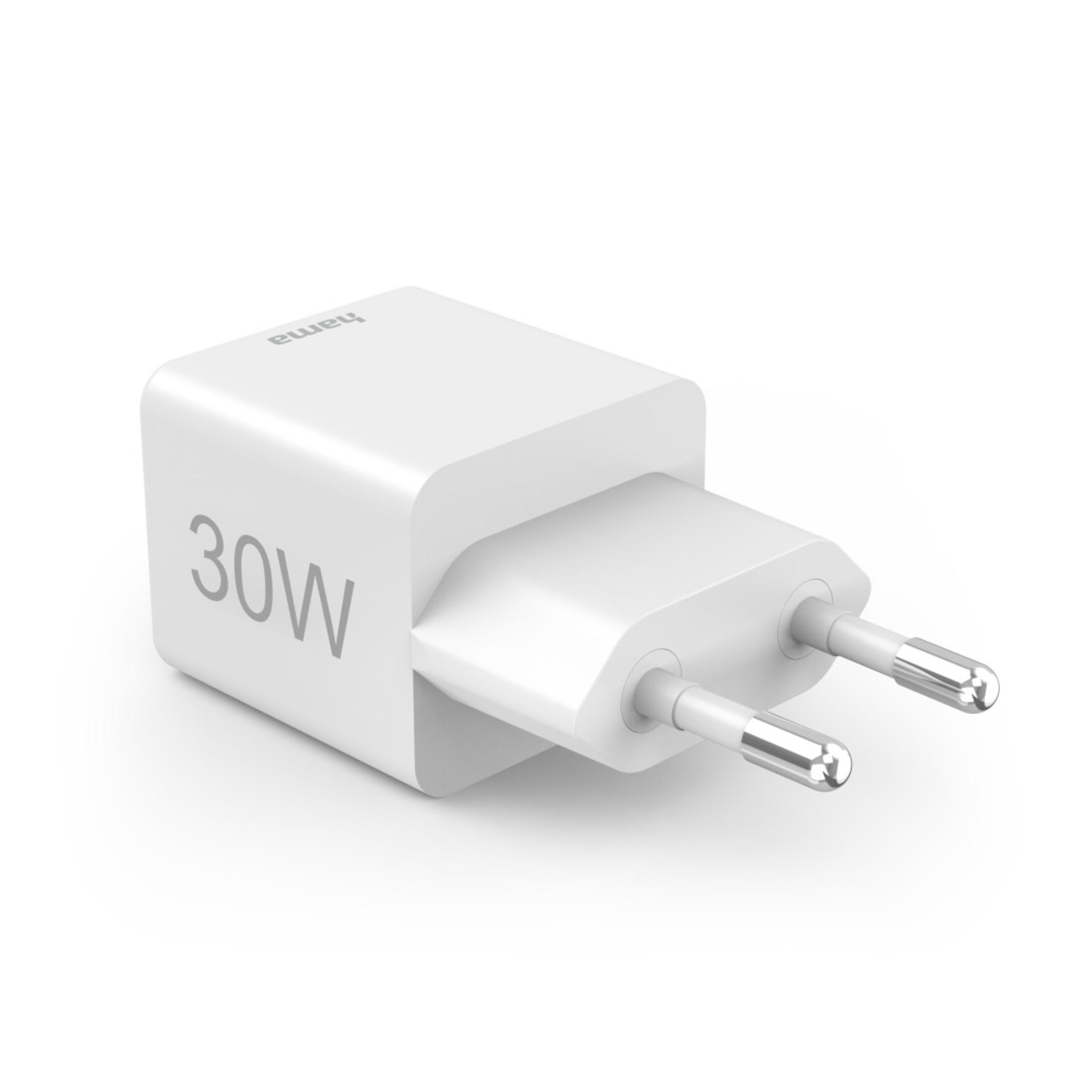 White 30W power adapter with two pins, angled slightly.