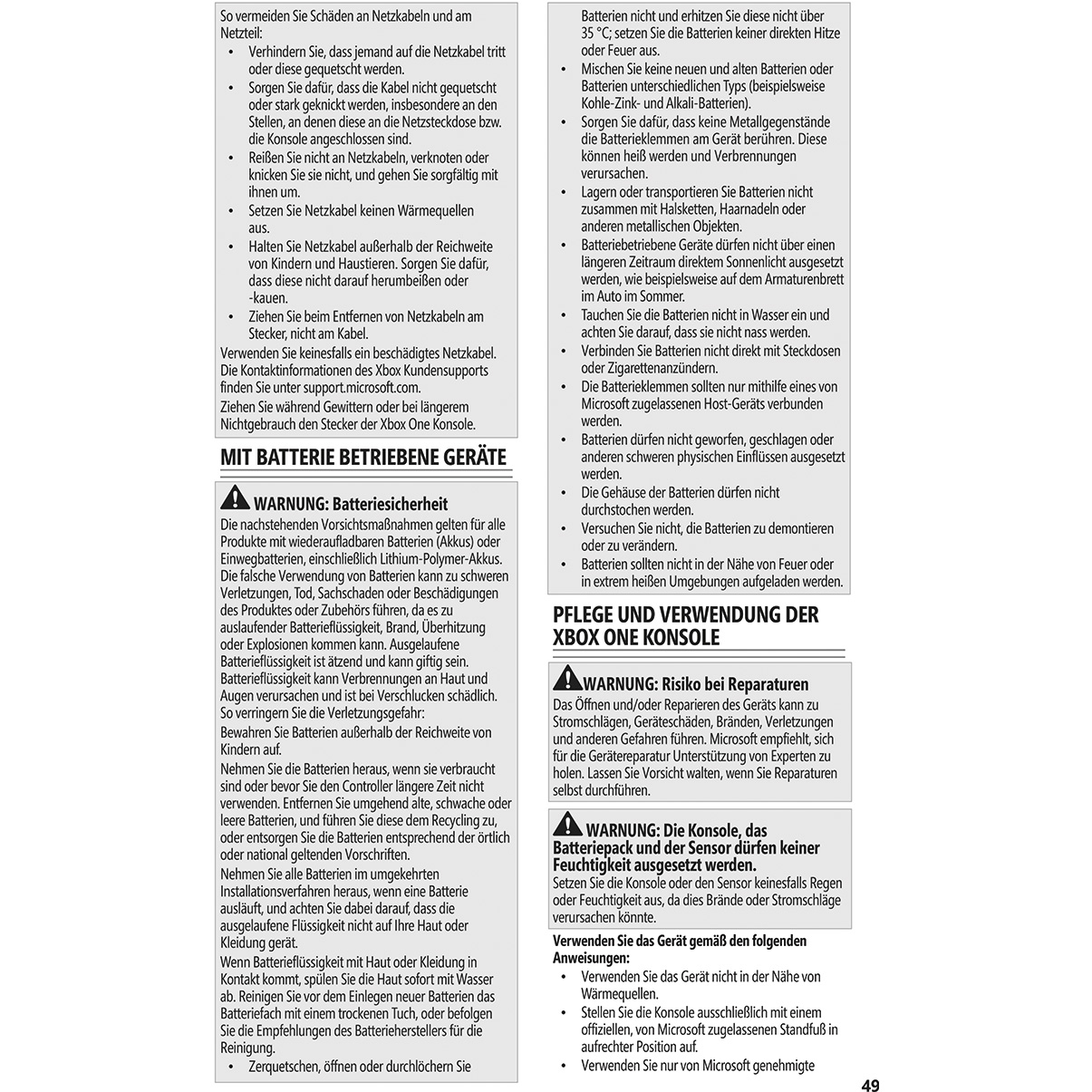 Schwarz-weiß bedrucktes Papier mit deutschem Text. Anweisungen und Warnungen sind sichtbar.