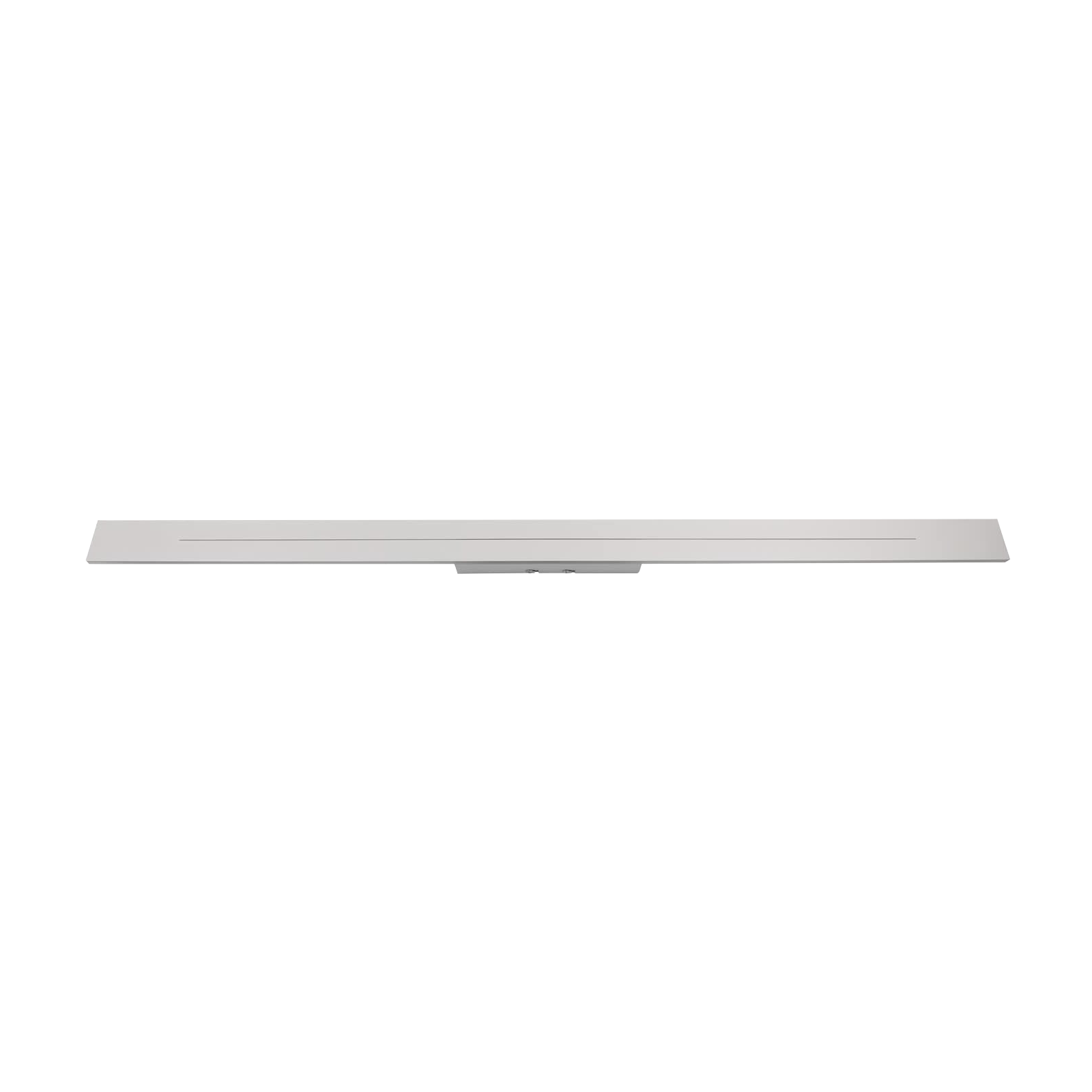Un apparecchio di illuminazione rettangolare lungo e bianco. È su sfondo bianco.