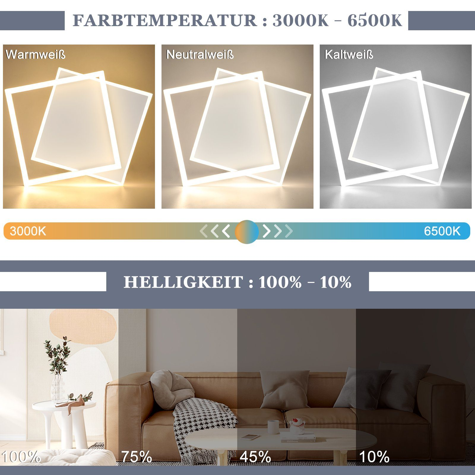 Światła z regulowaną temperaturą barwową i jasnością, pokazujące przykłady.