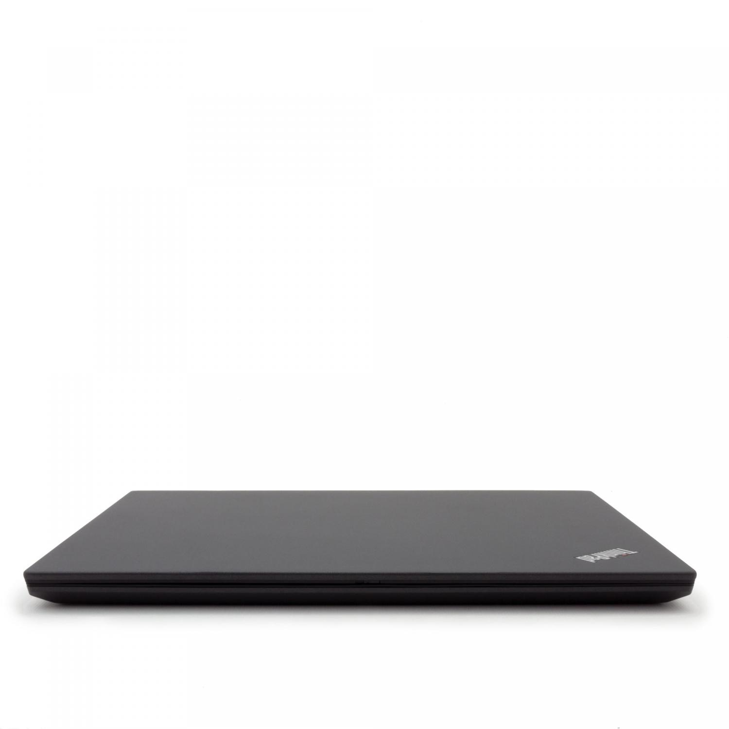 Geschlossener schwarzer Laptop auf Weiß. Der Deckel ist glatt und reflektierend.
