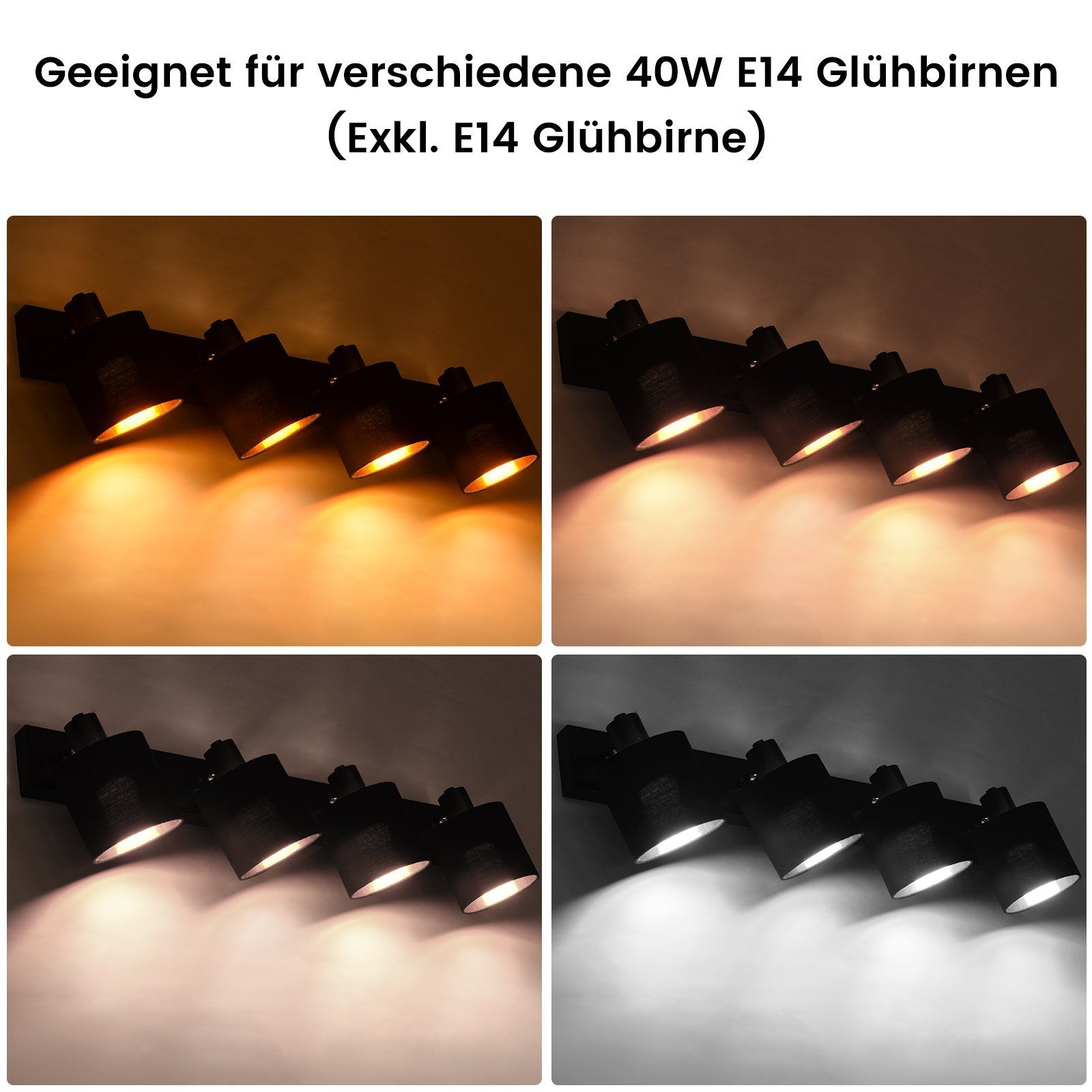 Quattro immagini che mostrano diversi colori di luce dallo stesso apparecchio.
