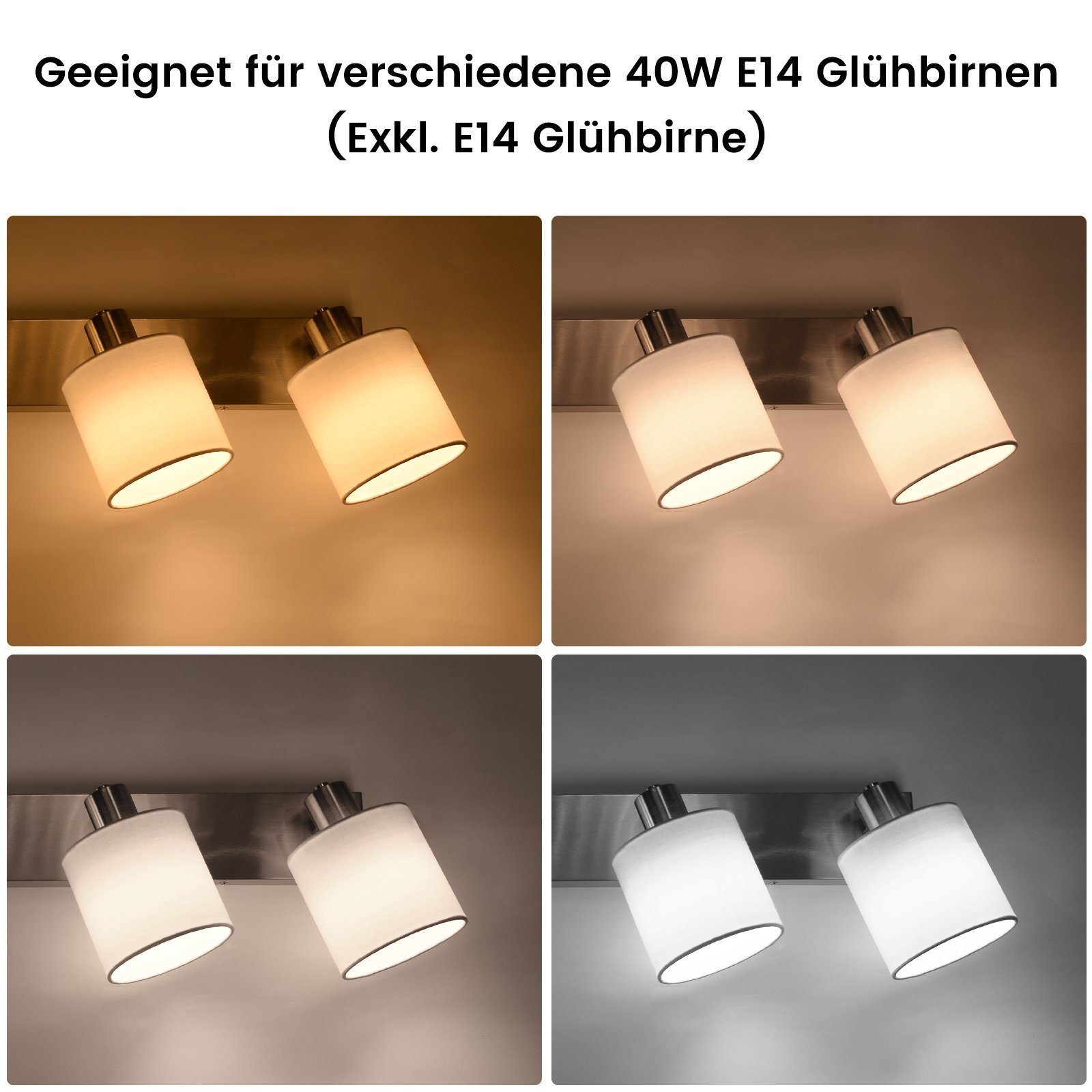 Cztery obrazy reflektorów z różnymi ustawieniami światła. Są w tonacjach od ciepłej bieli do zimnej bieli.