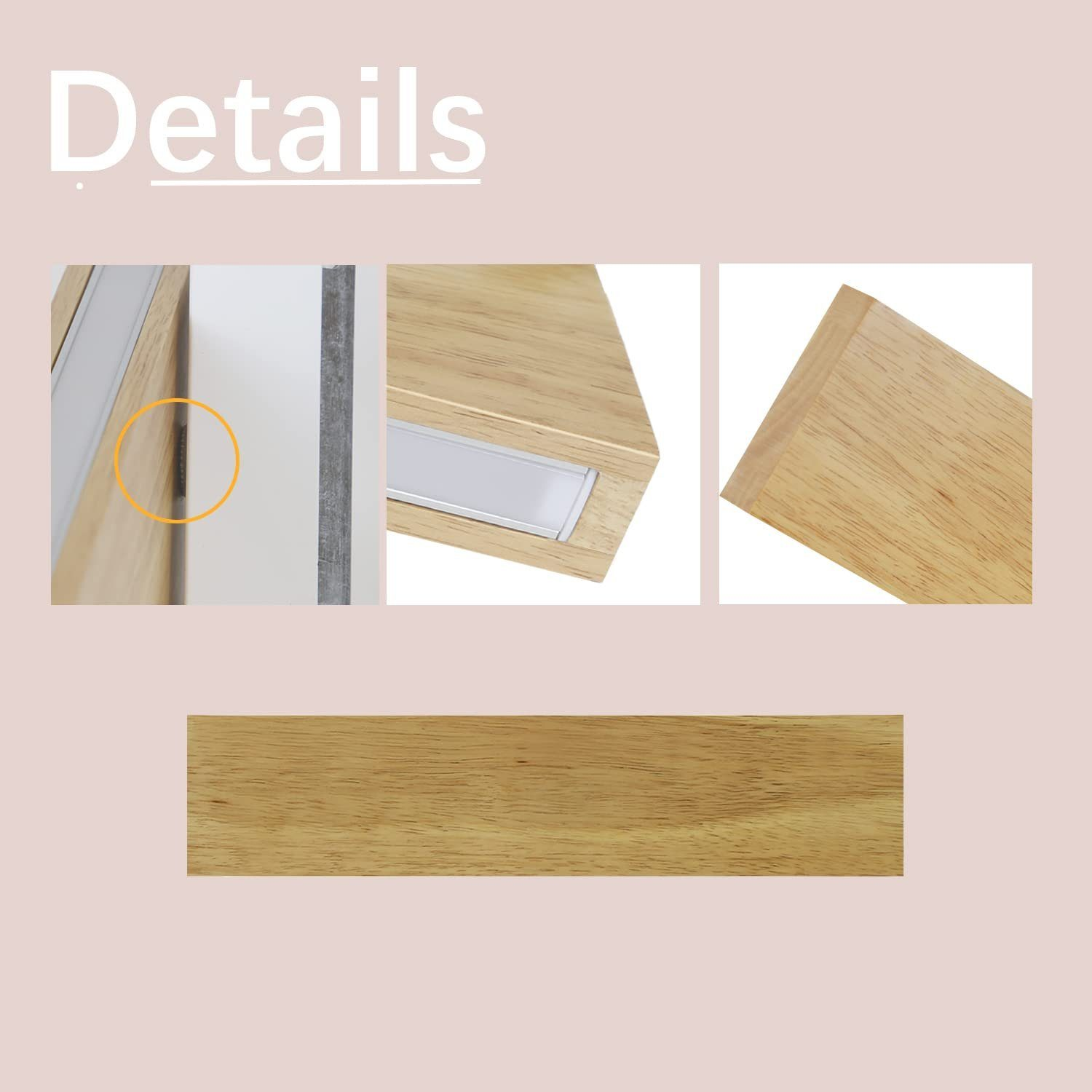 Zbliżenia na drewniane meble, pokazujące krawędzie i połączenia.