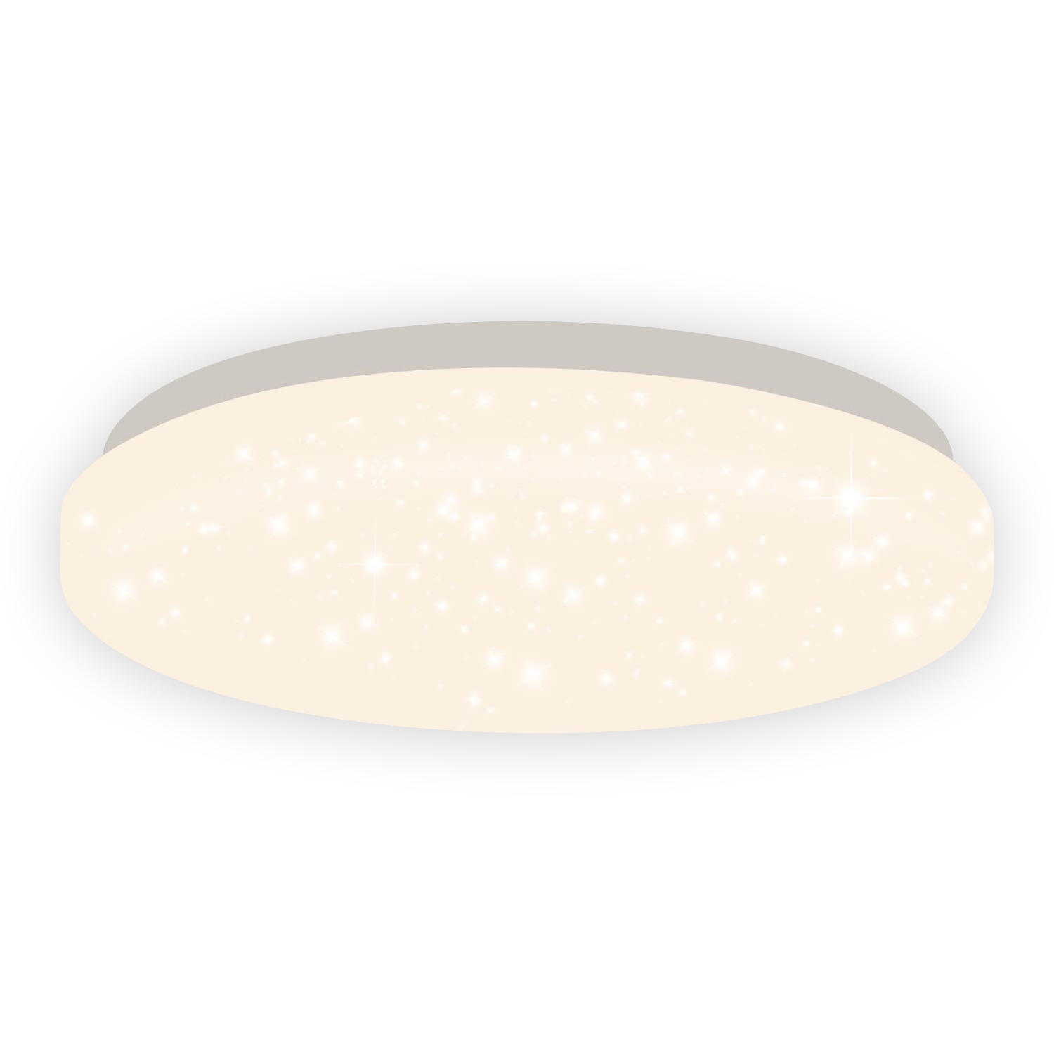 Owalna biała lampa sufitowa z efektami błysku.