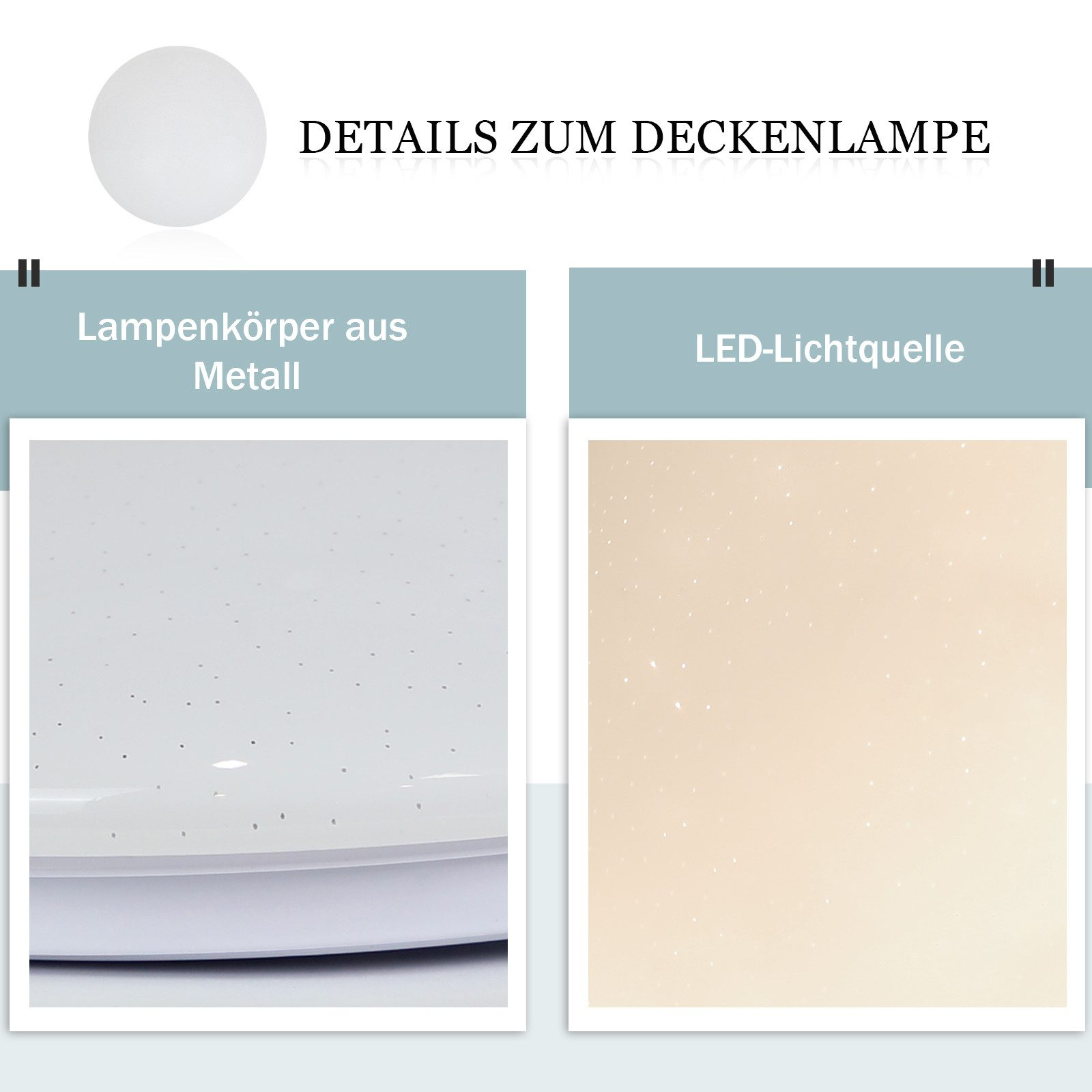 Zbliżenie białej lampy sufitowej z metalowym korpusem i źródłem światła LED.
