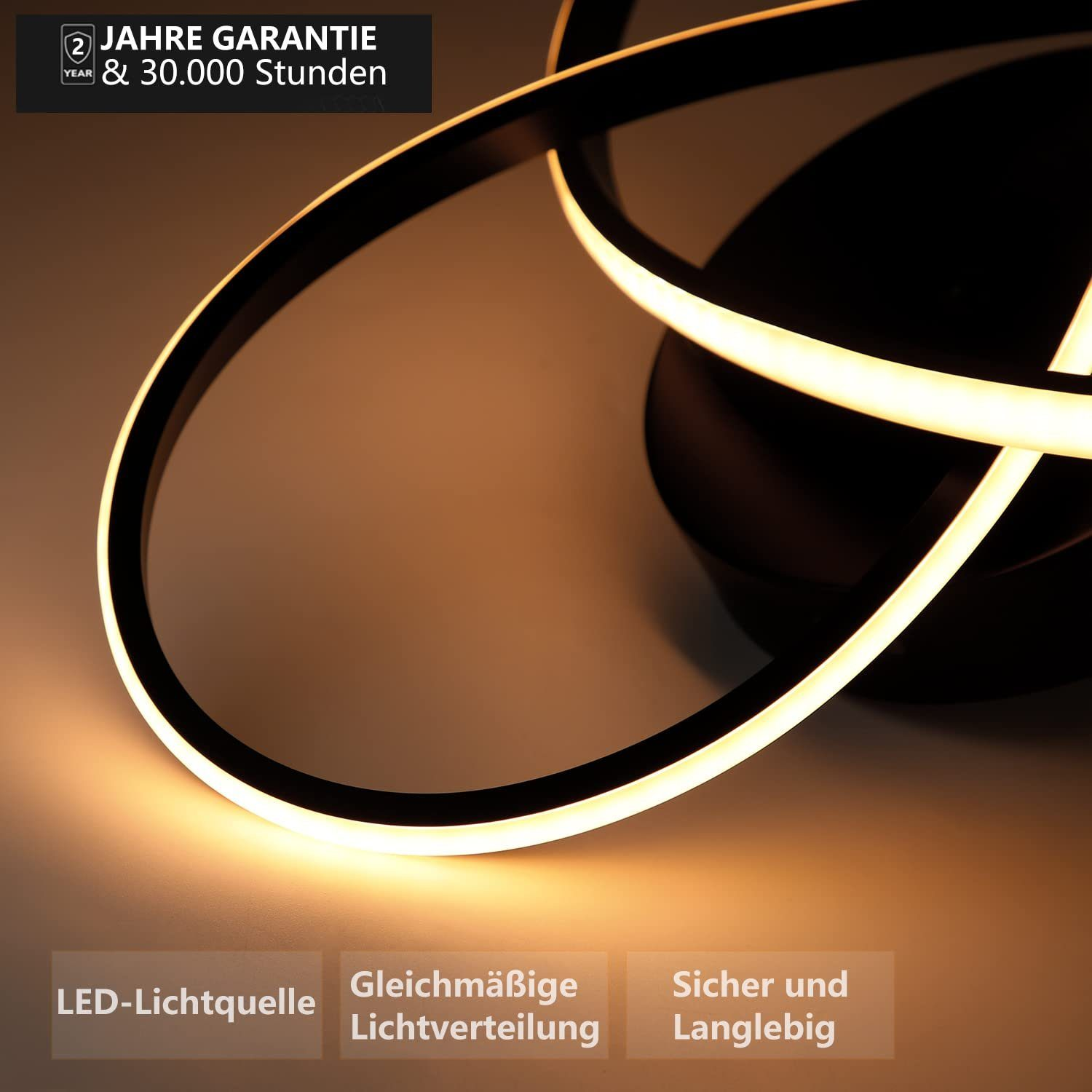 Zbliżenie nowoczesnej czarno-złotej lampy sufitowej z oświetleniem LED.