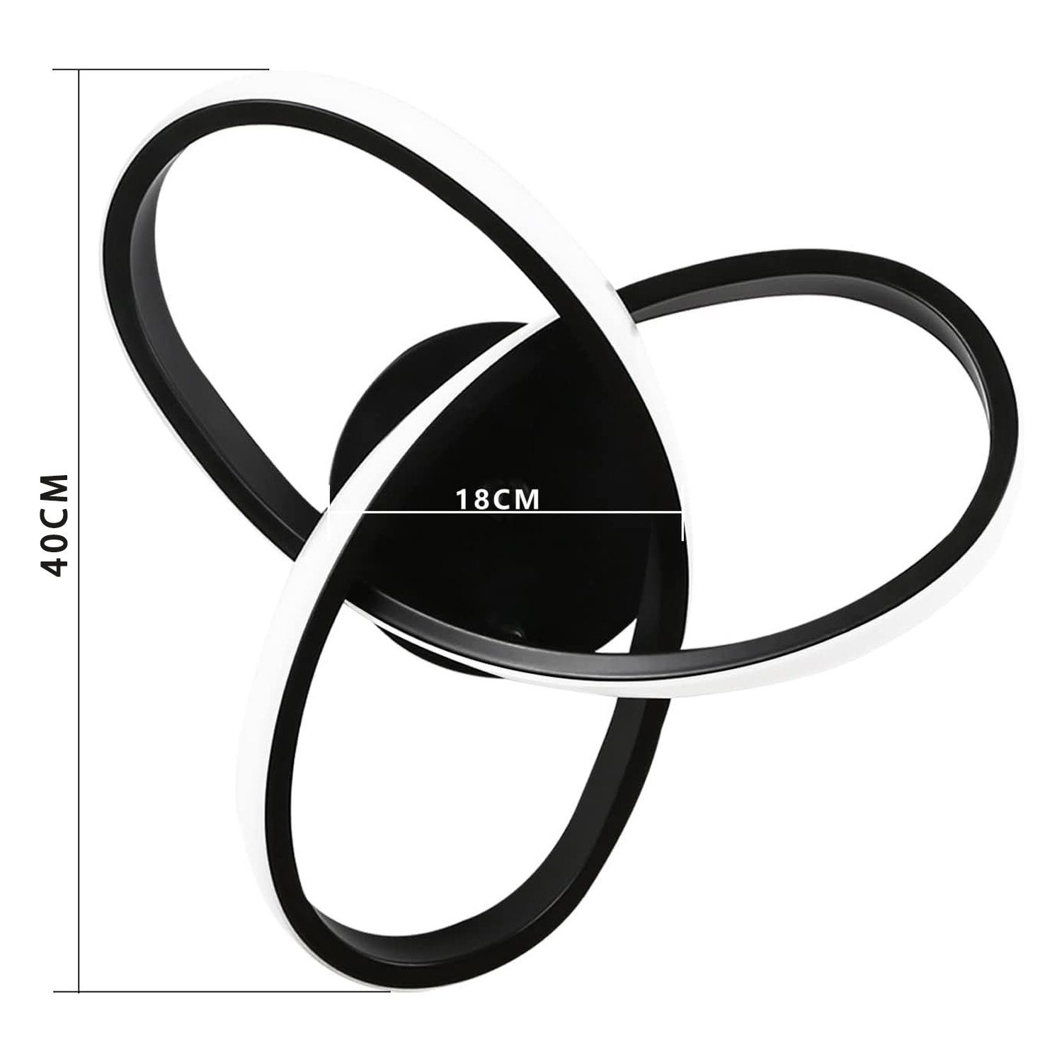 Nowoczesna lampa sufitowa z trzema przecinającymi się pętlami. Czarno-biały design.